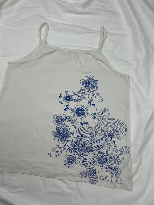 White floral 100% cotton cami top (XL)