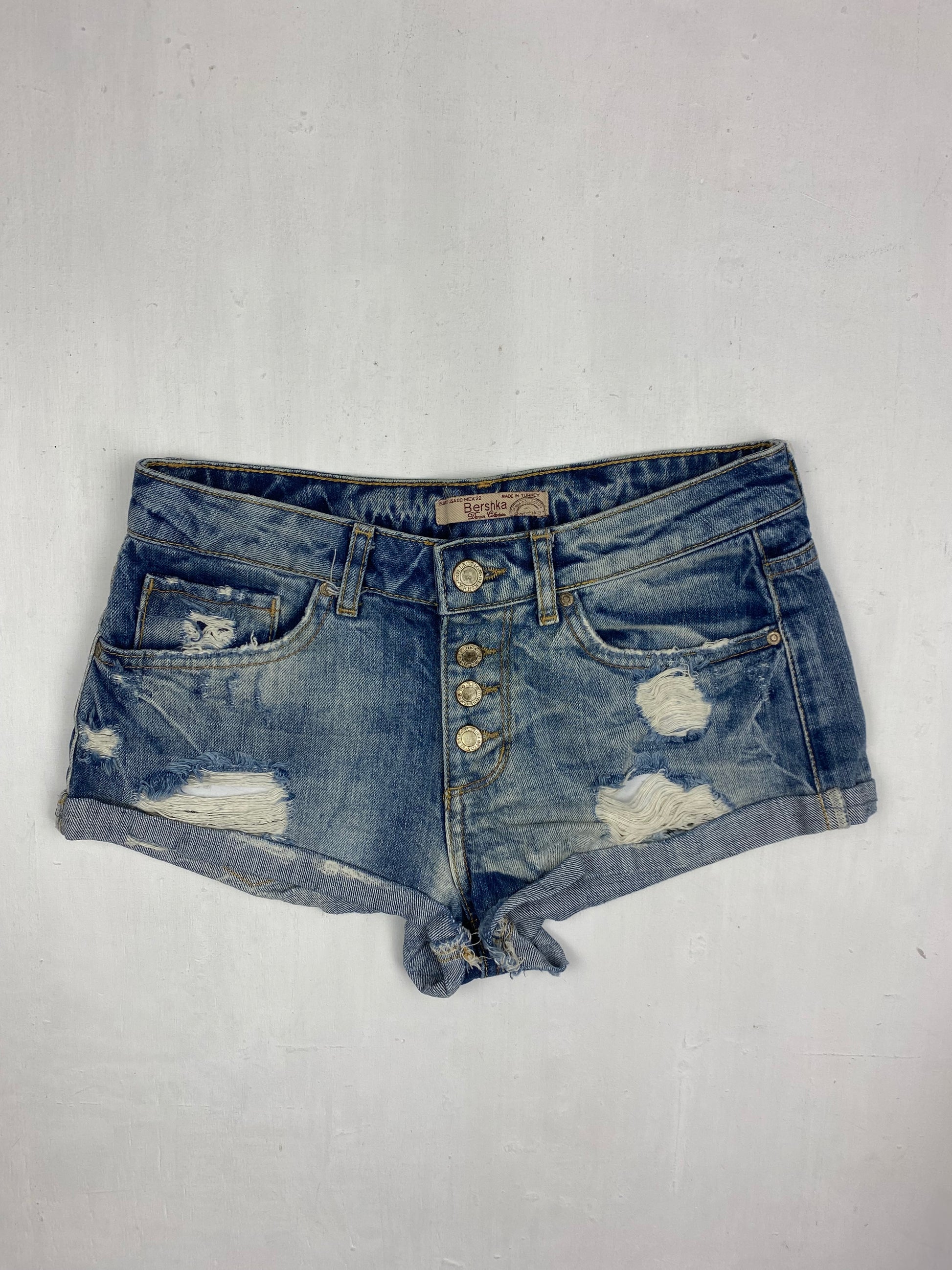 Blue denim low rise mini short (XS)