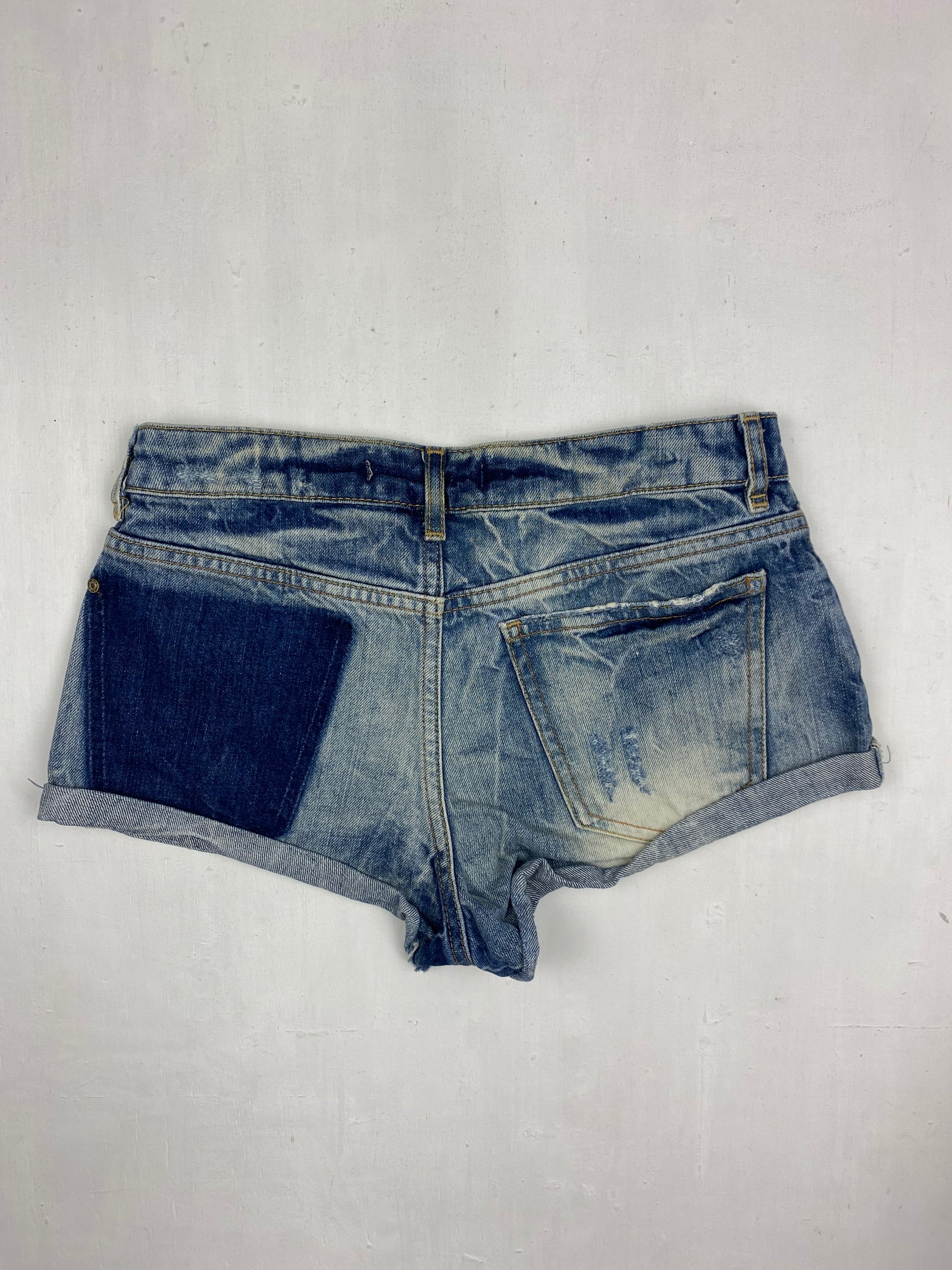 Blue denim low rise mini short (XS)