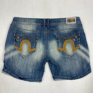 Blue denim low rise mini short (XL)