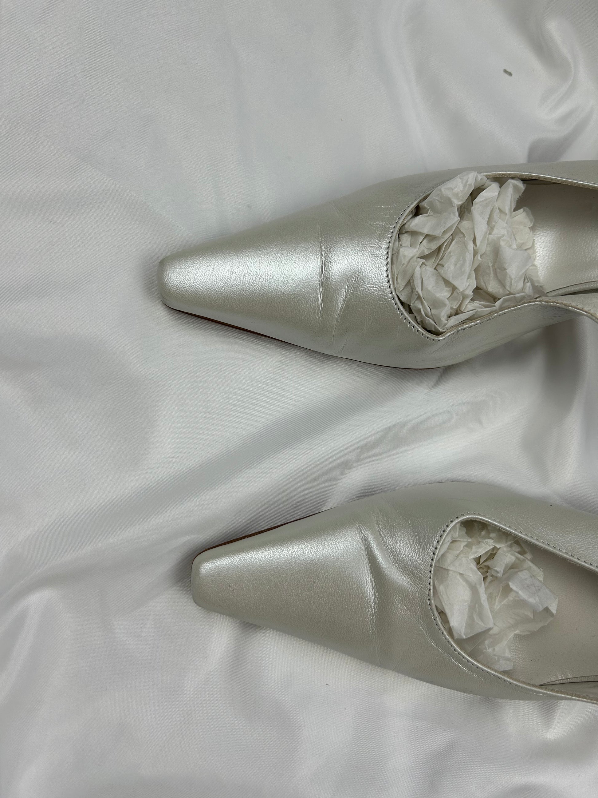 White pointed toes 100% real leather kitten heels shoes (38)