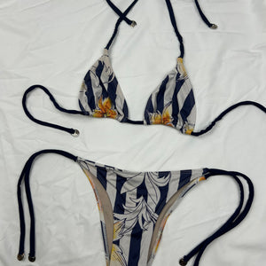 Navy floral brasilian bikini set (XS)