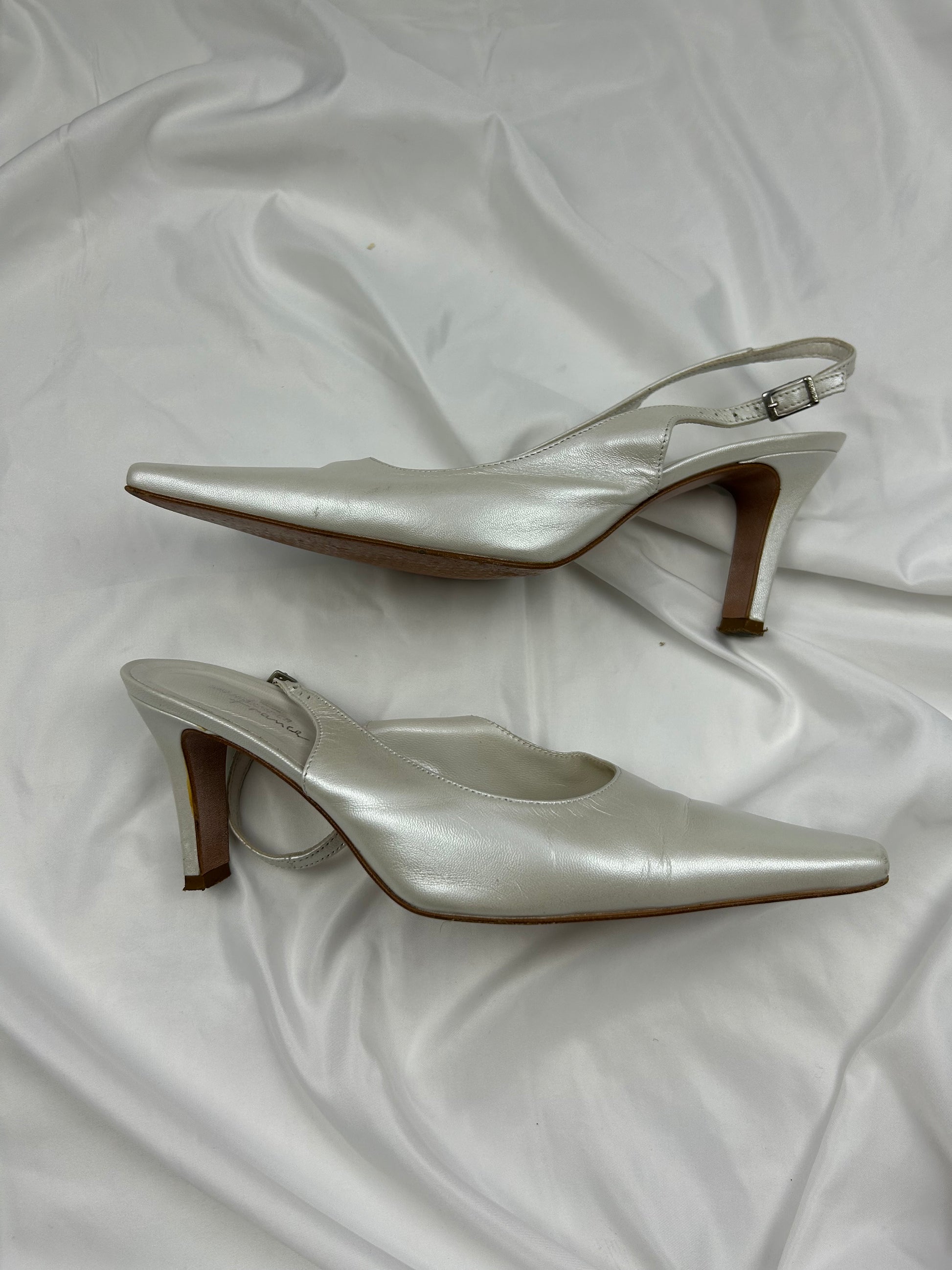 White pointed toes 100% real leather kitten heels shoes (38)
