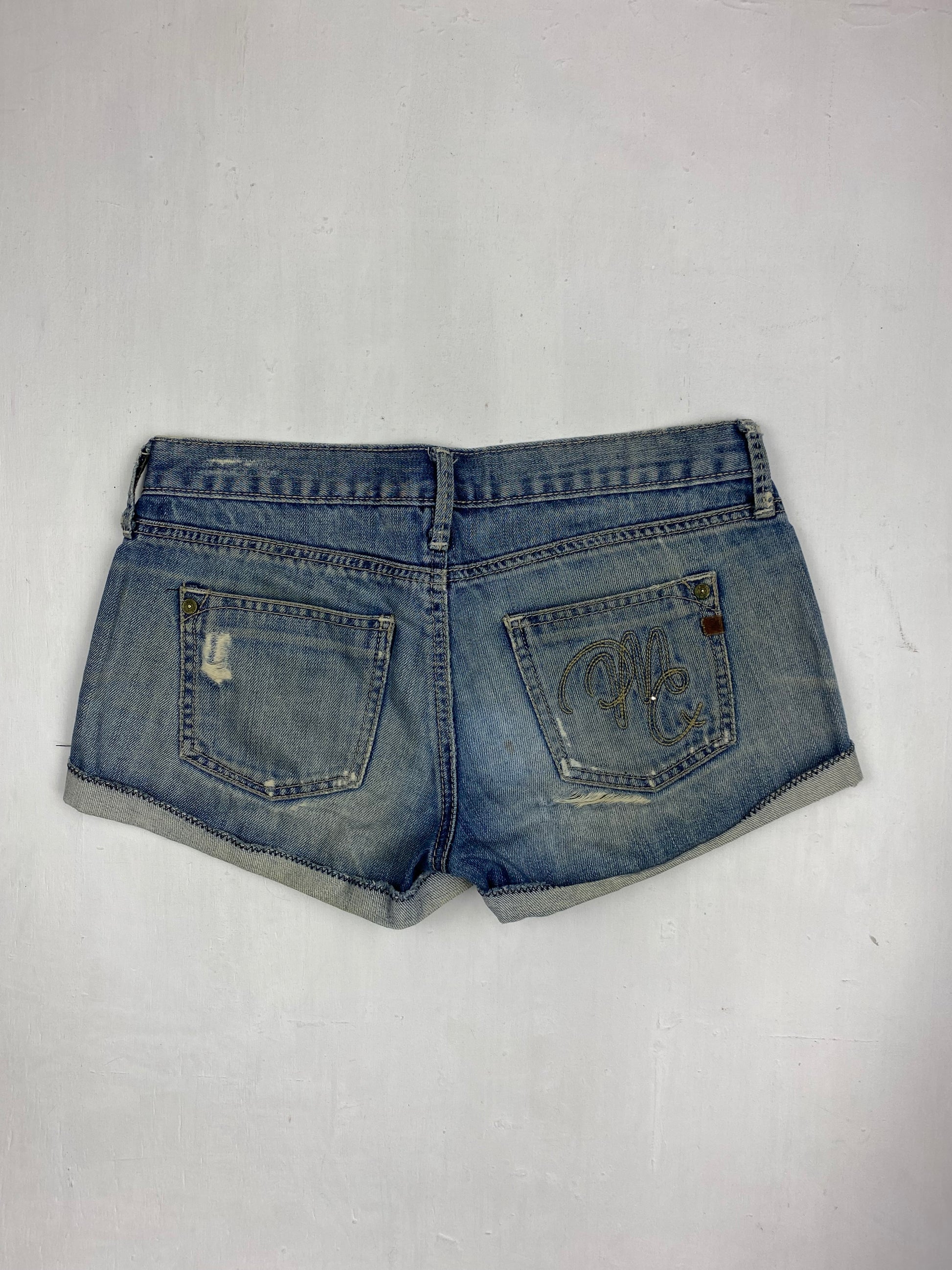 Blue denim low rise mini short (S)