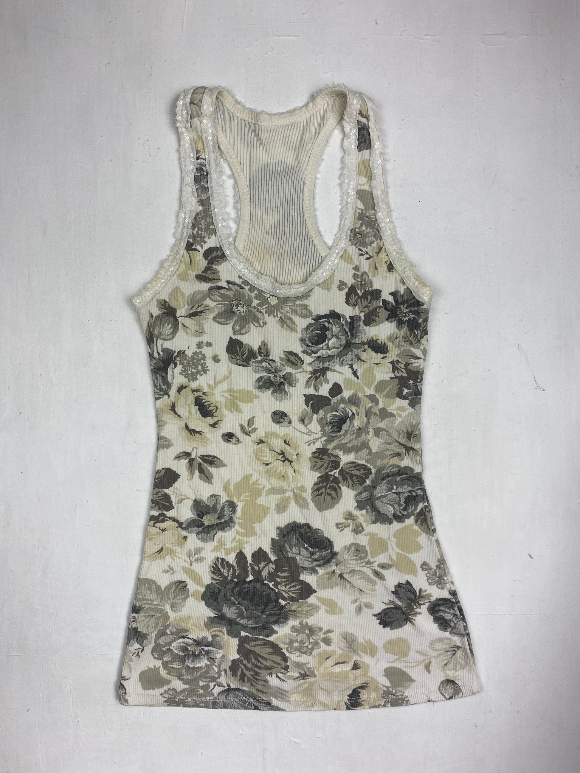 Beige graphic tank top (S)