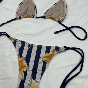 Navy floral brasilian bikini set (XS)