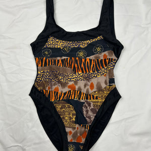 Black & beige graphic swimsuit body (S/M)