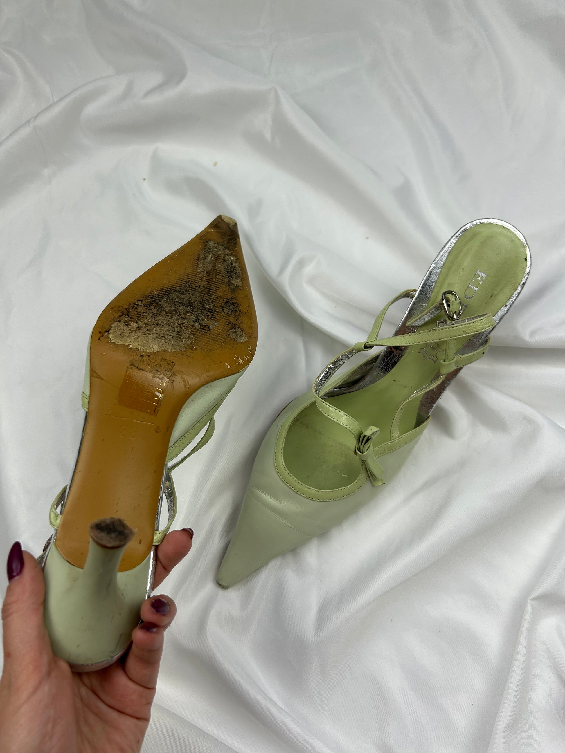 Gren pointed toes 100% real leather kitten heels shoes (38)