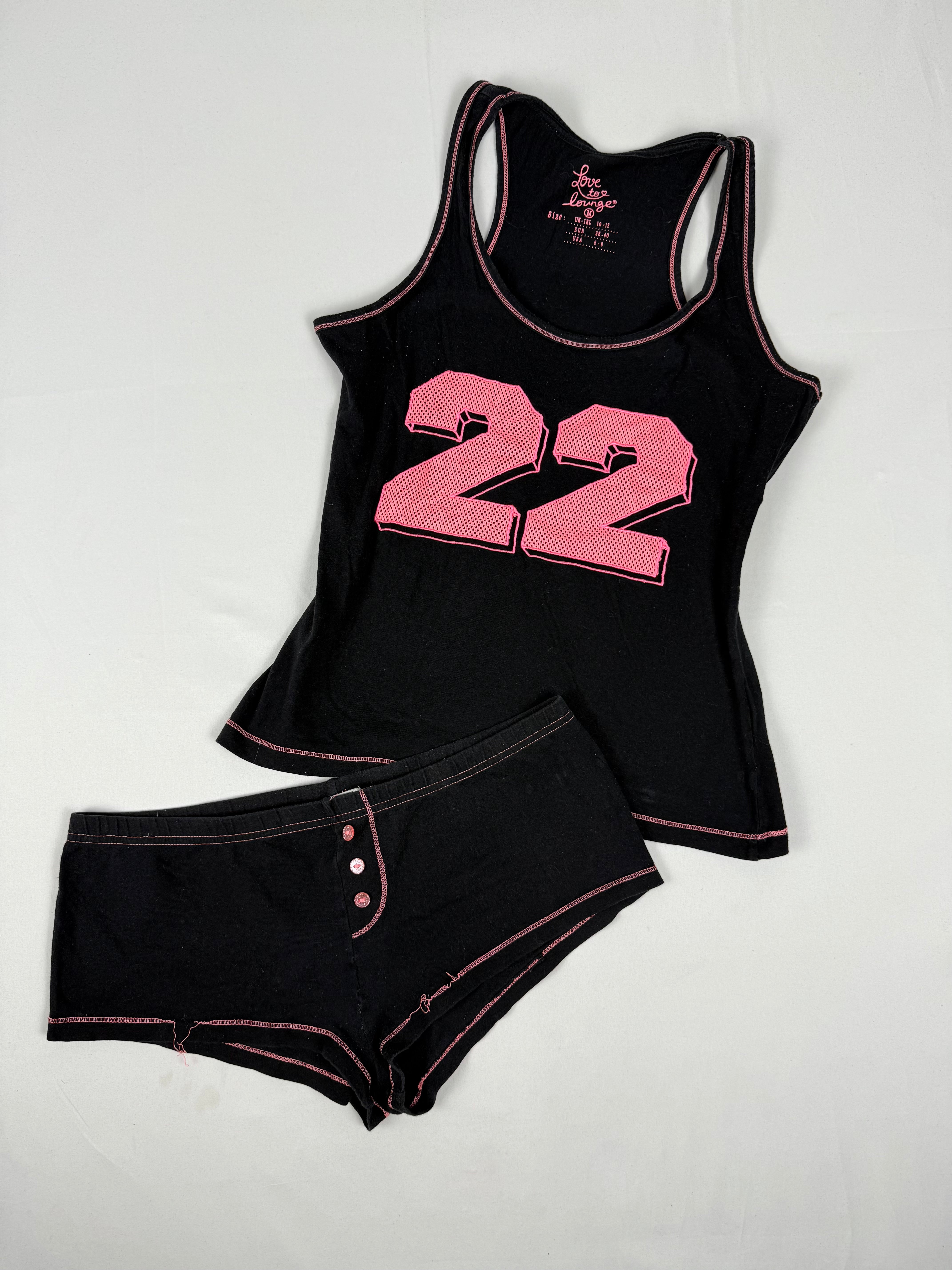 Black graphic activewear shorty + top set (L)
