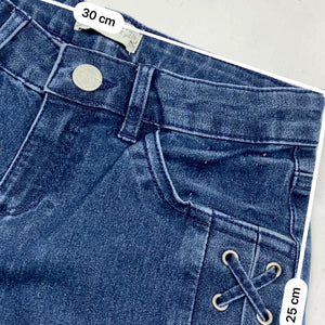 Blue denim low rise lace up mini short (XXS)