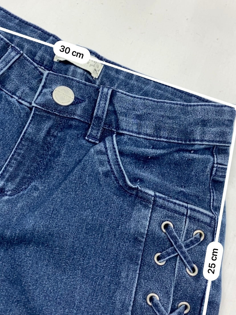 Blue denim low rise lace up mini short (XXS)