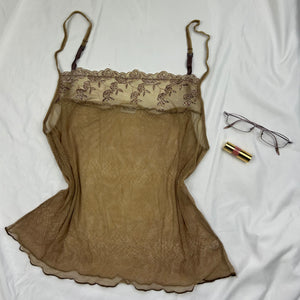 Beige mesh babydoll cami top (XL)