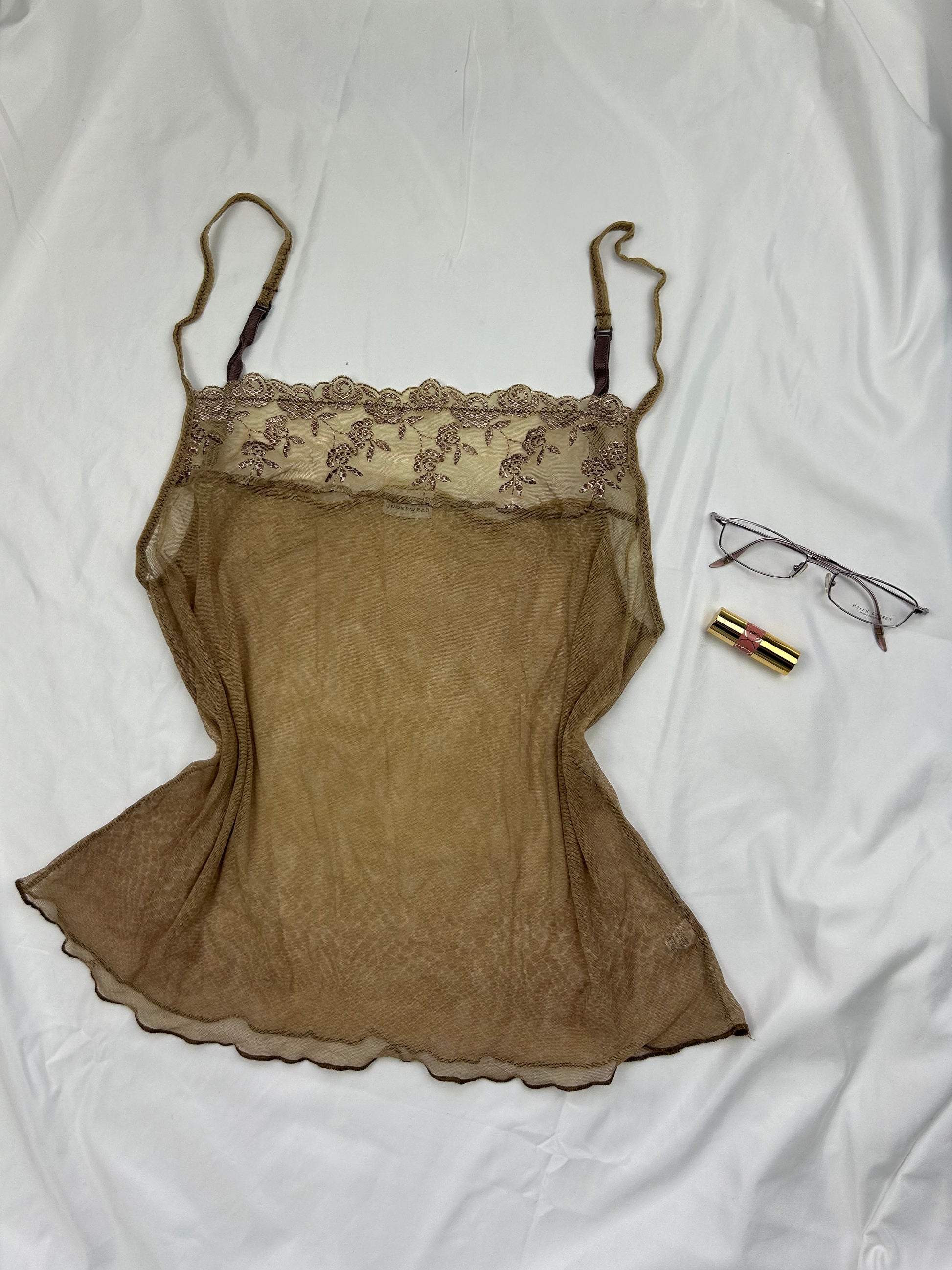 Beige mesh babydoll cami top (XL)