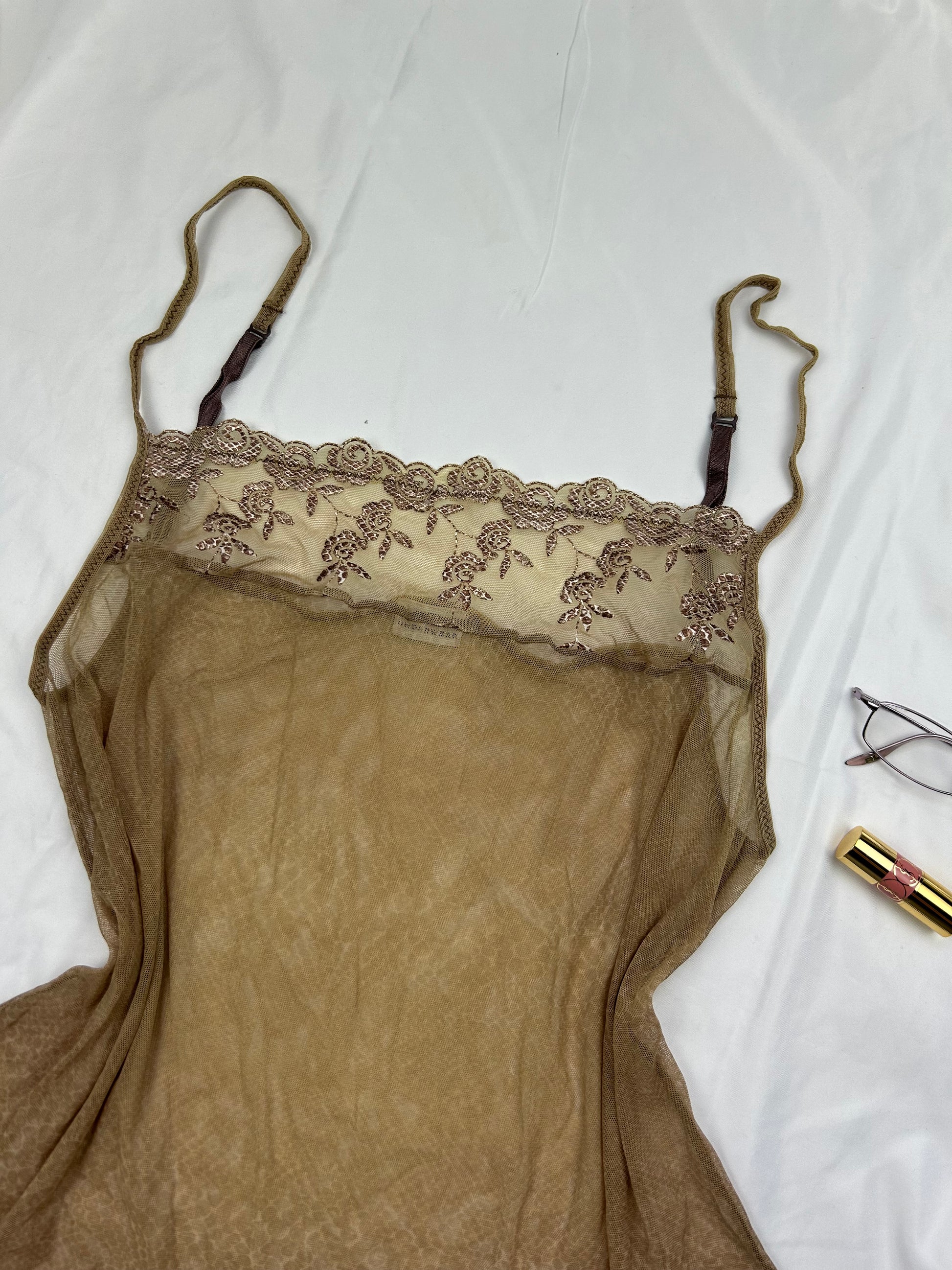 Beige mesh babydoll cami top (XL)