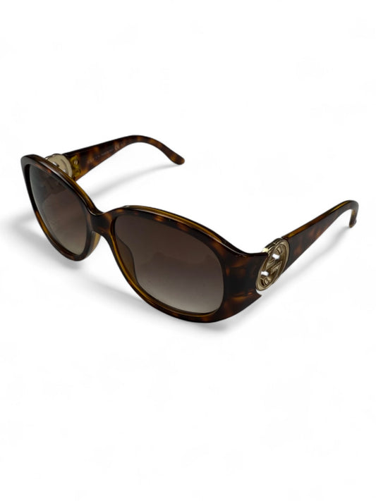 Brown 2000s gold logo sunglasses
