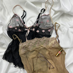 Beige mesh babydoll cami top (XL)