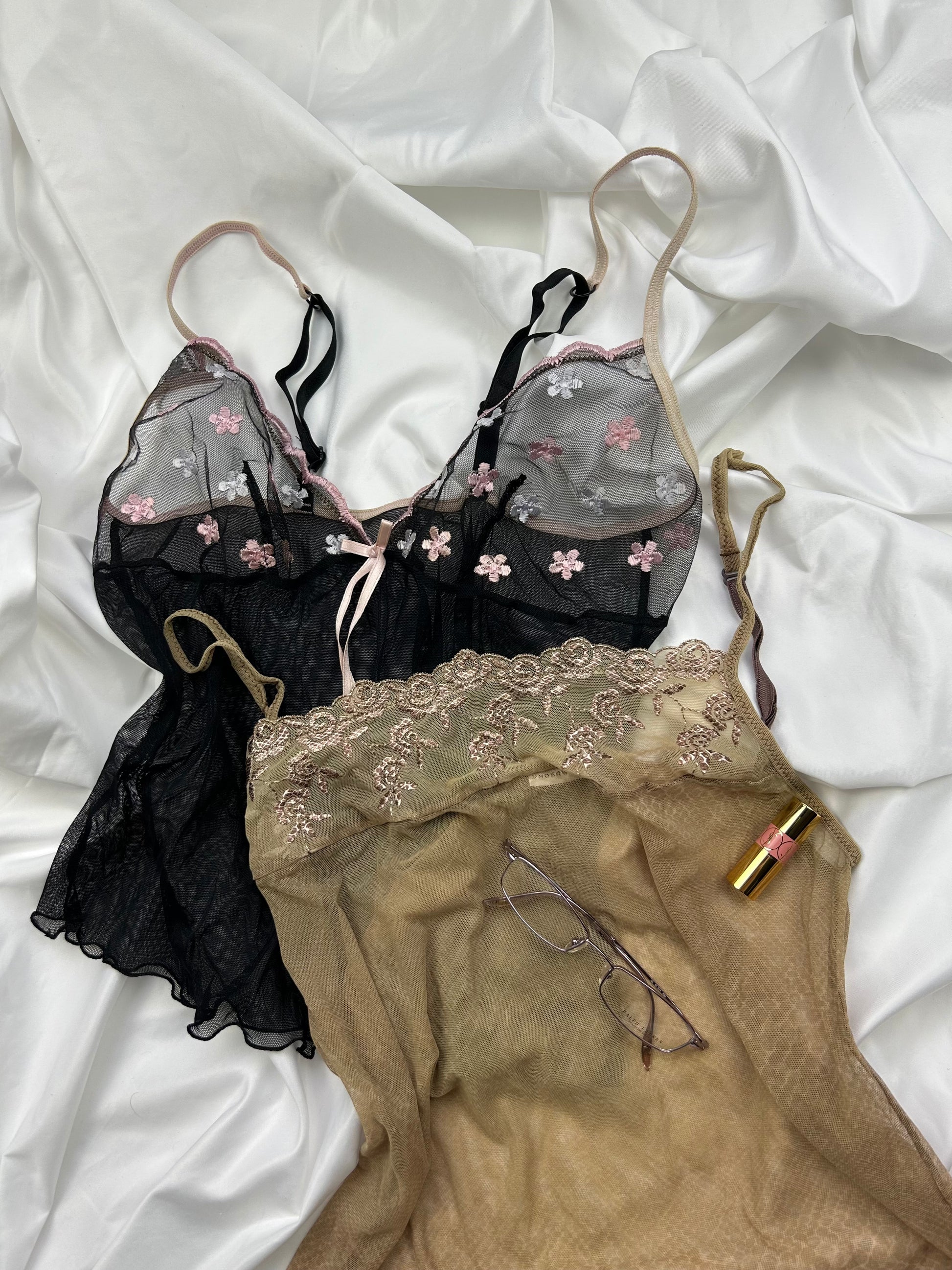 Beige mesh babydoll cami top (XL)