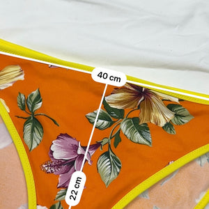 Orange floral print low rise bikini set (M)