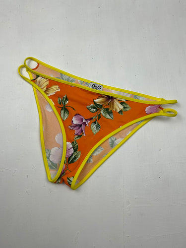 Orange floral print low rise bikini set (M)