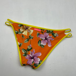 Orange floral print low rise bikini set (M)