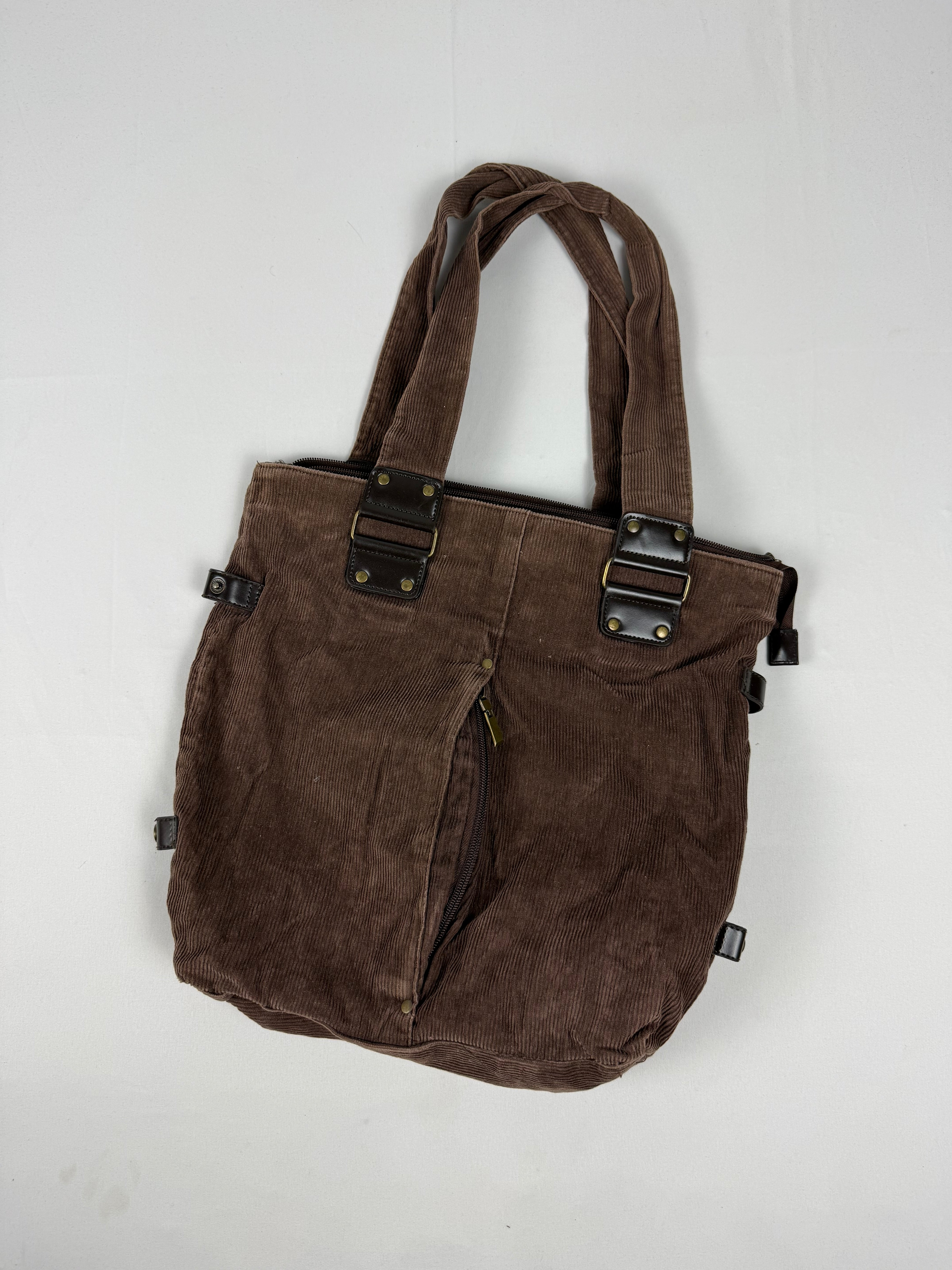Brown velvet ribbed shoulder bag (37x36 cm)