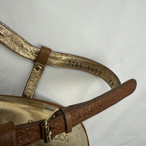 Brown real leather rhinestones heels (38)