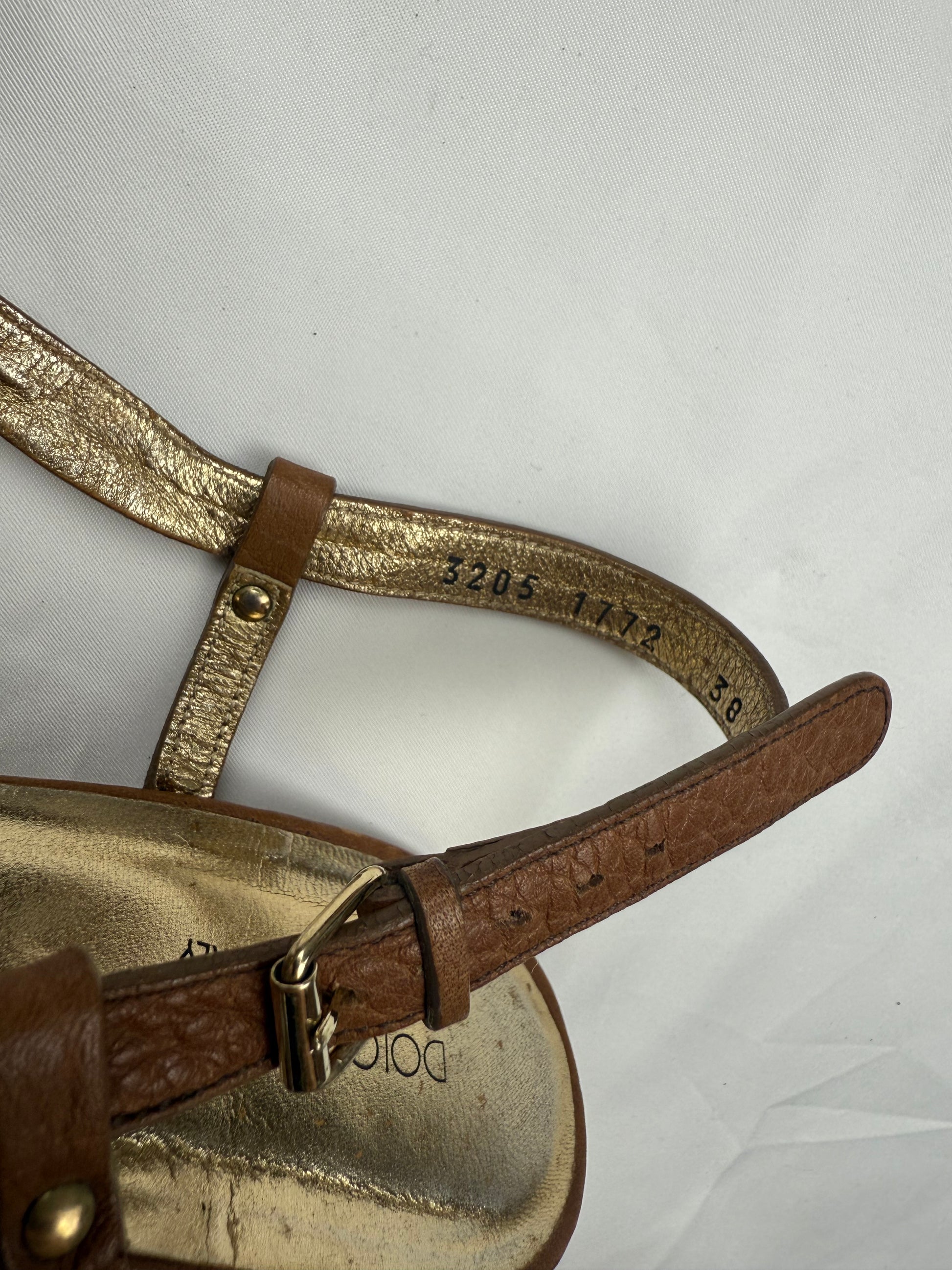 Brown real leather rhinestones heels (38)