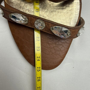 Brown real leather rhinestones heels (38)
