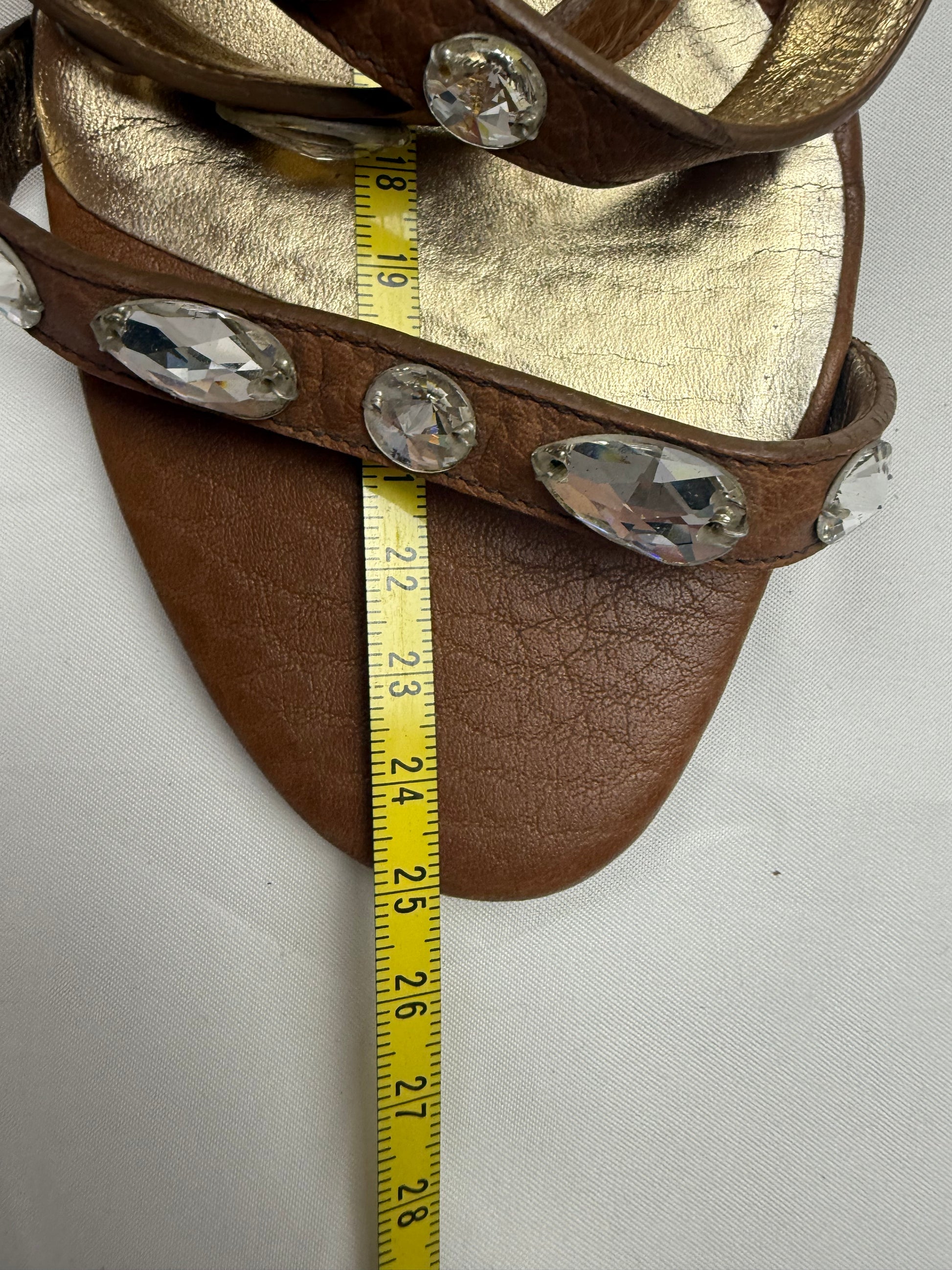 Brown real leather rhinestones heels (38)