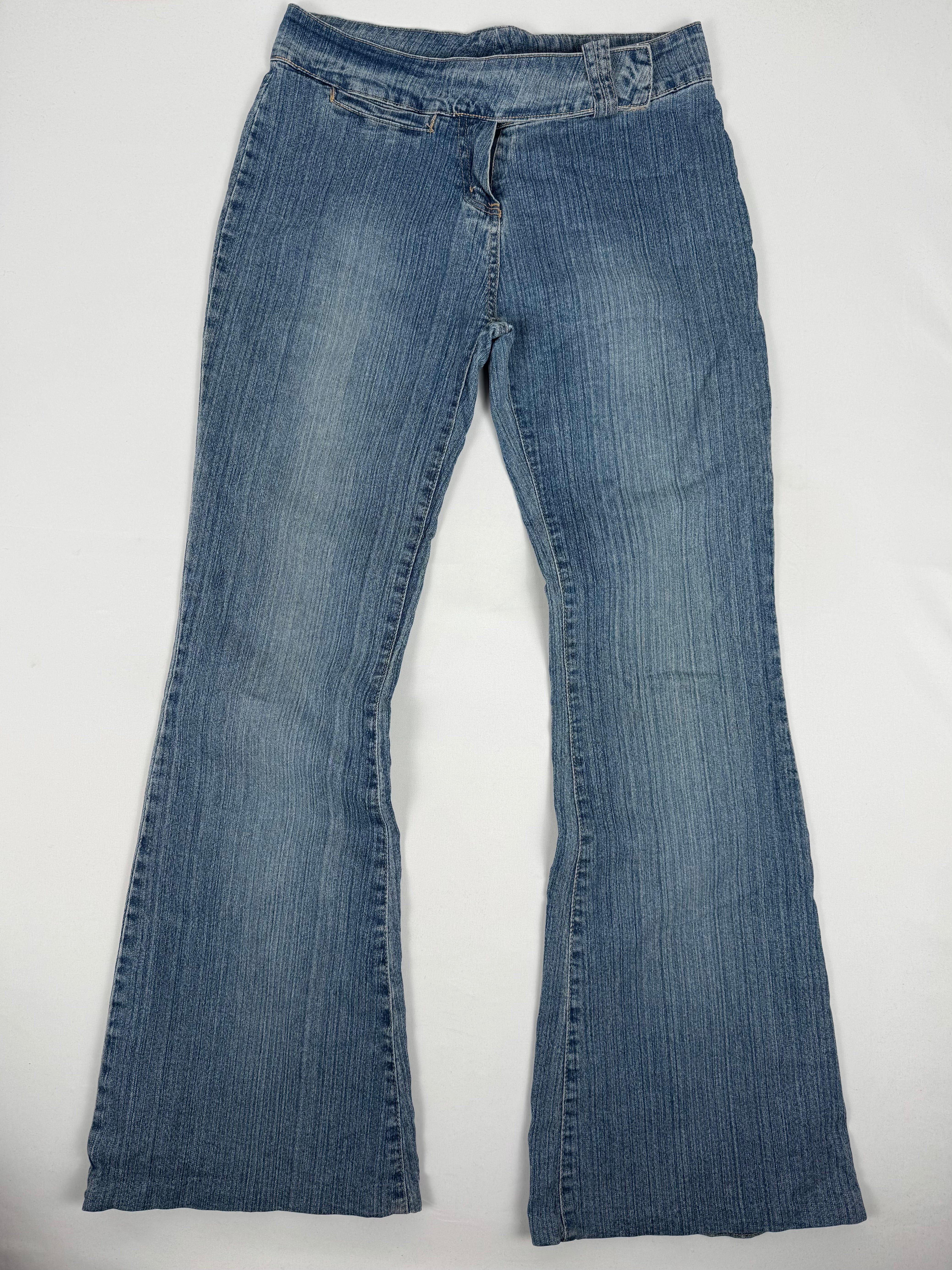 Blue denim low rise baggy pants (M)