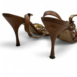 Brown real leather rhinestones heels (38)