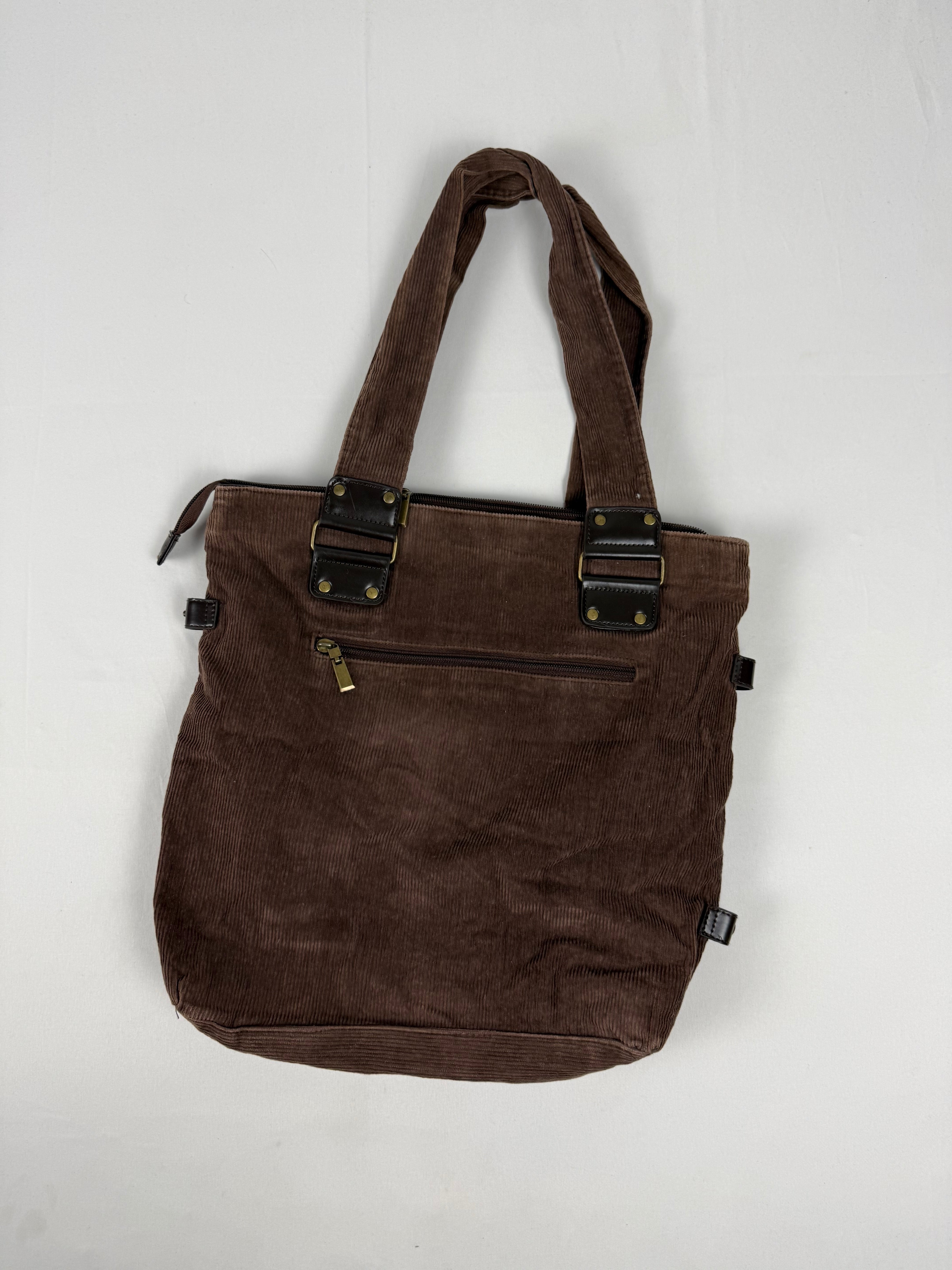 Brown velvet ribbed shoulder bag (37x36 cm)
