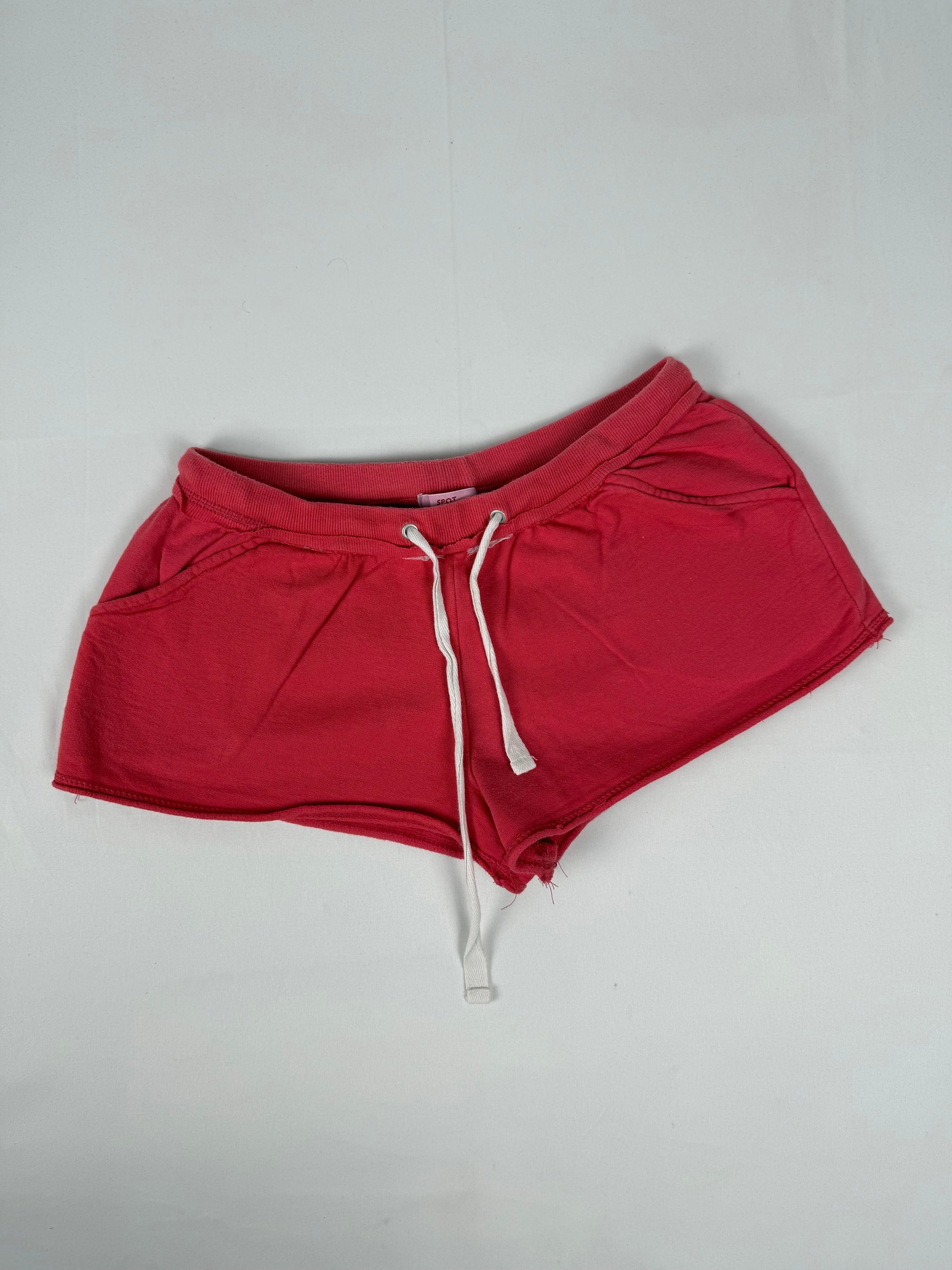 Red cotton activewear low rise mini short (M)