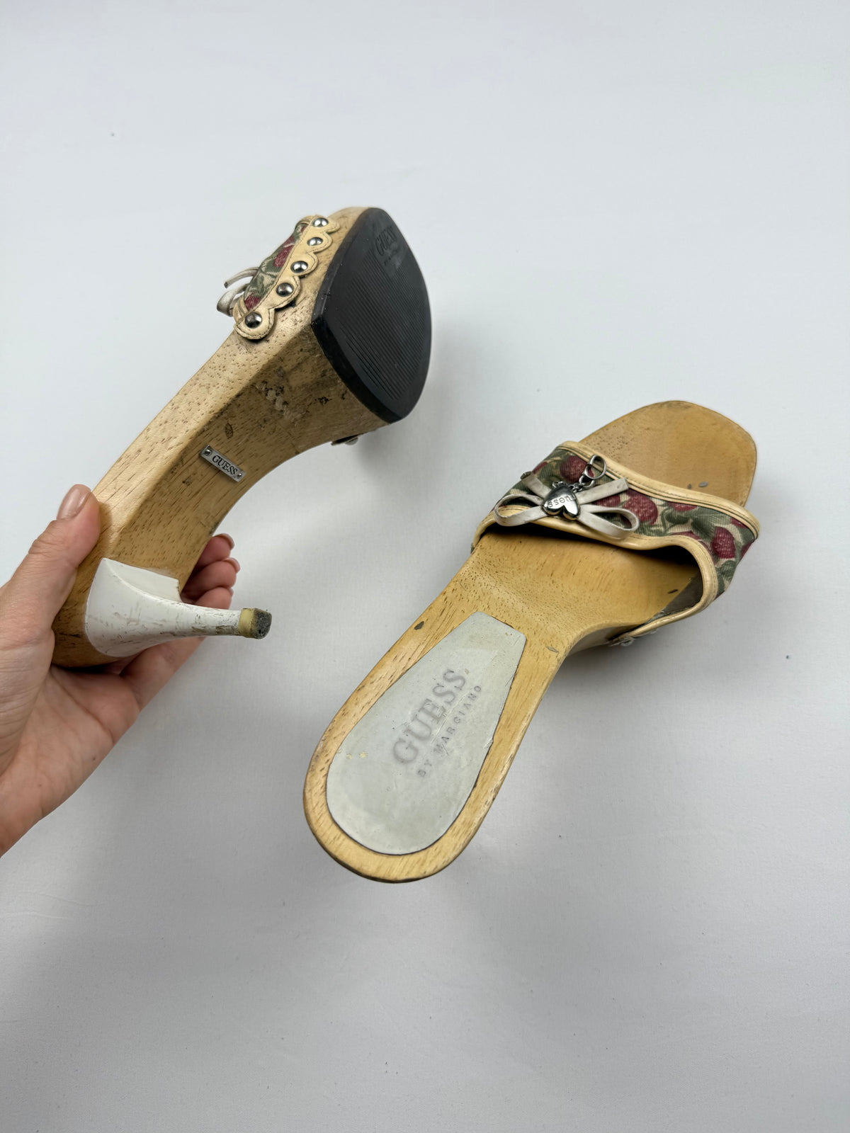 Cherry print wood heels mules with charms (37)