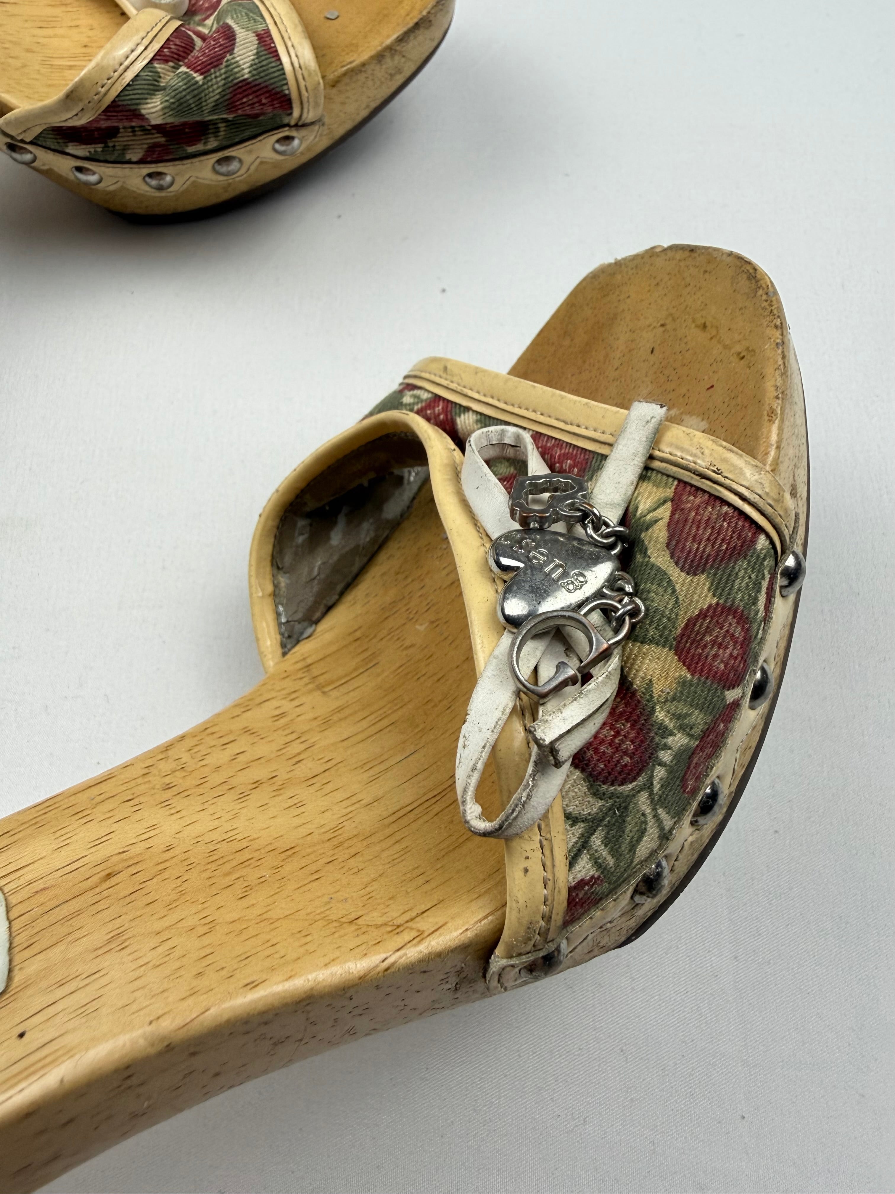 Cherry print wood heels mules with charms (37)