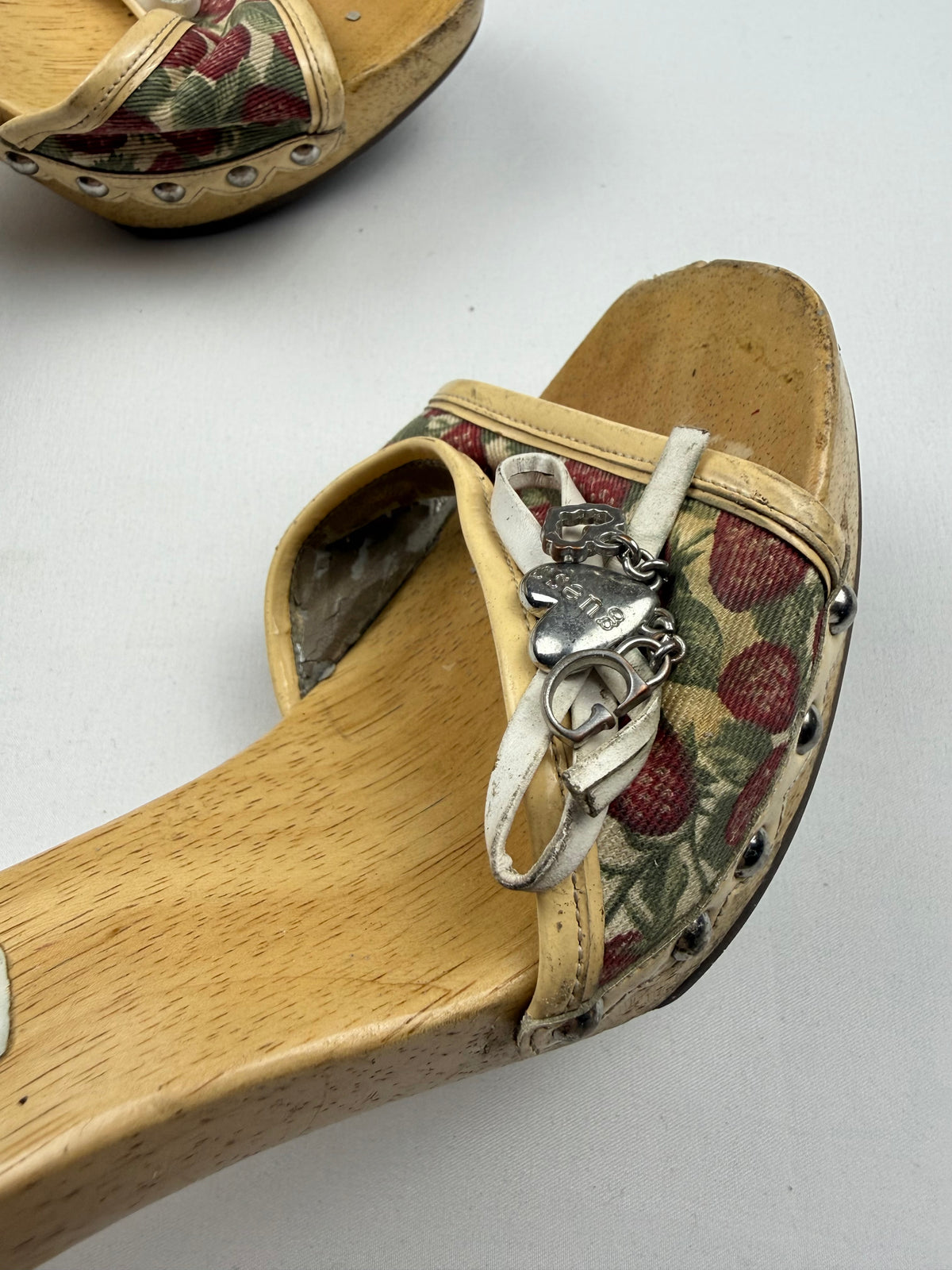 Cherry print wood heels mules with charms (37)