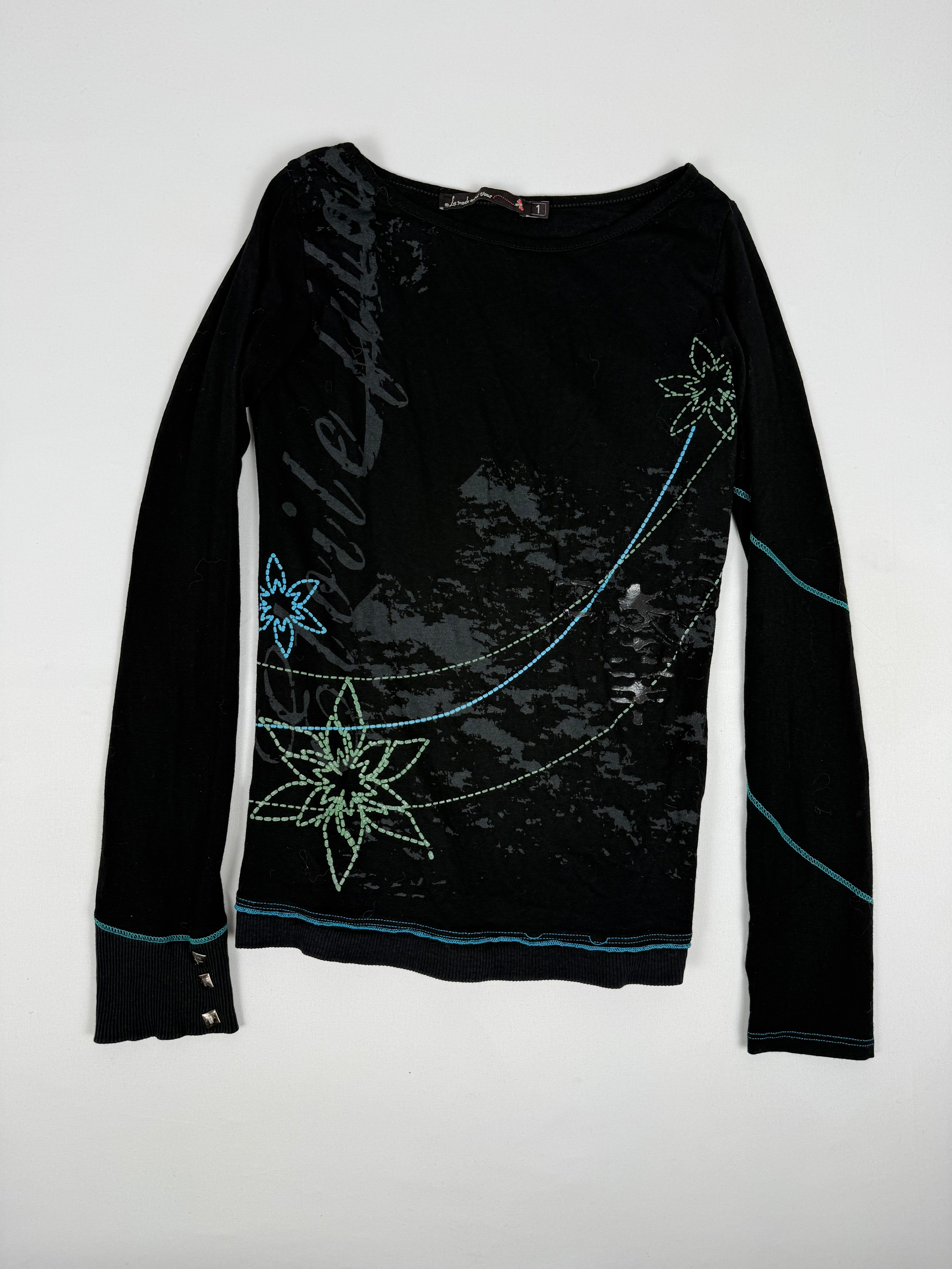 Black graphic long sleeves top (S)
