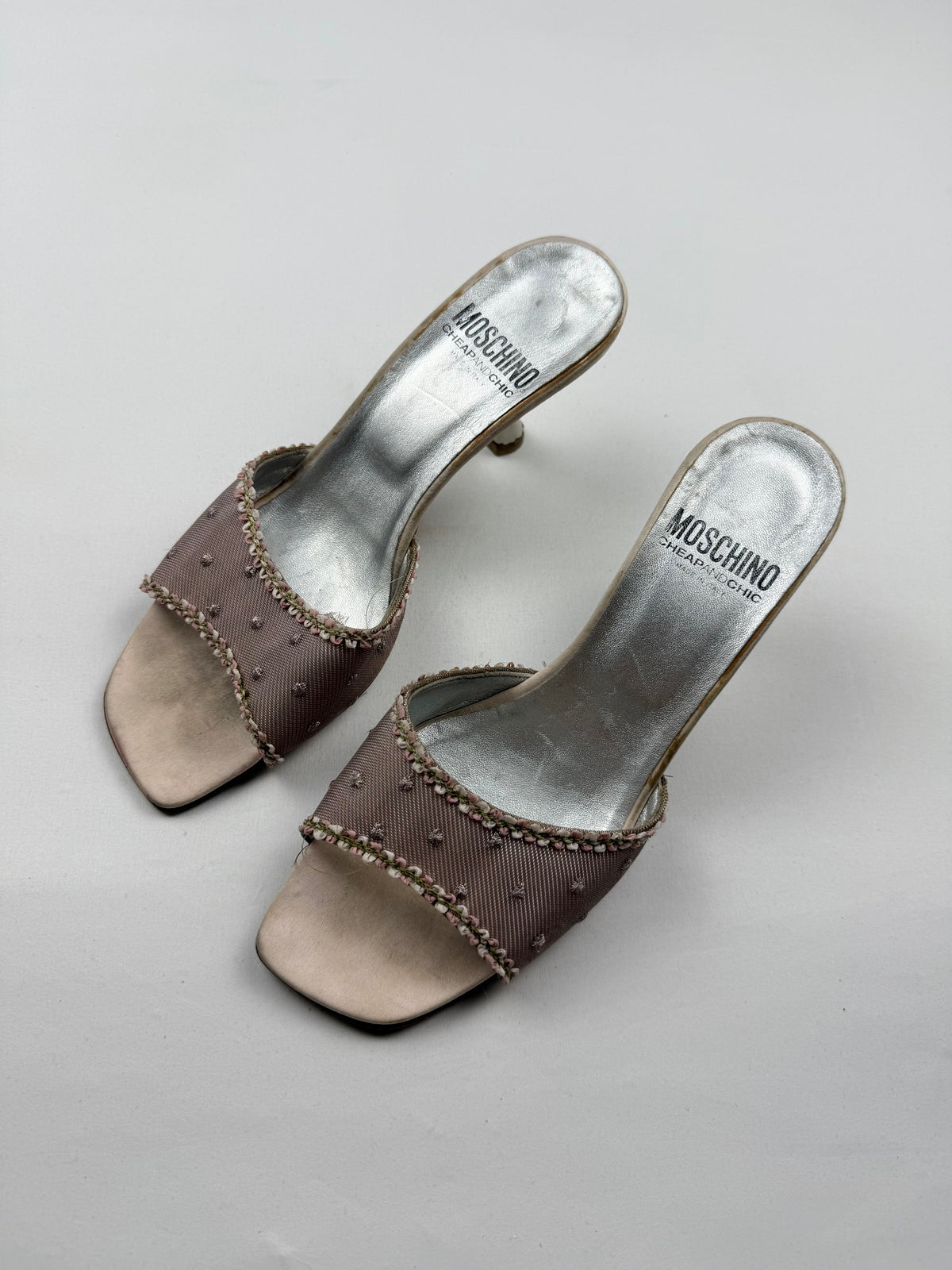 Baby pink rhinestones heels mules (37.5)