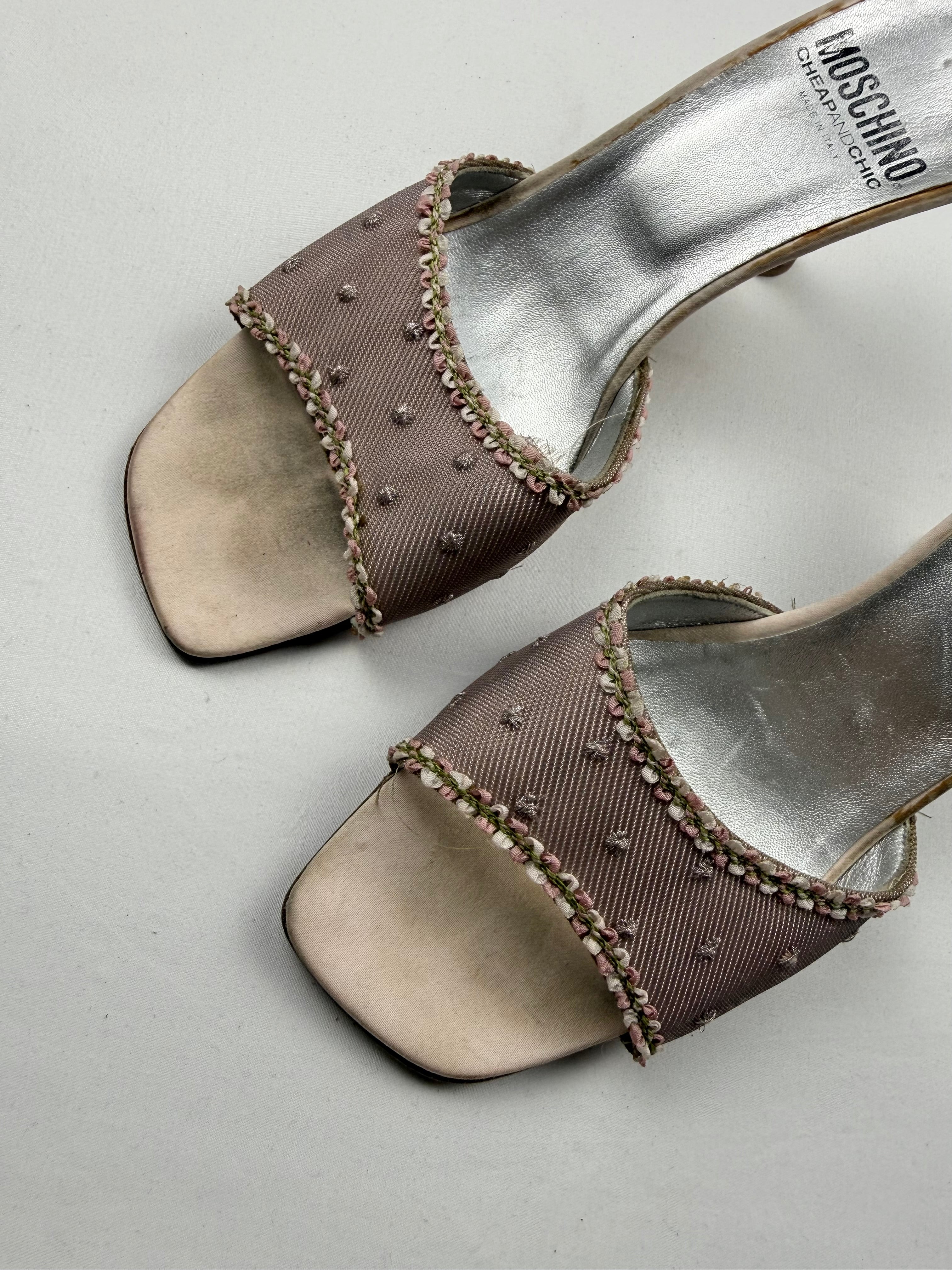 Baby pink rhinestones heels mules (37.5)