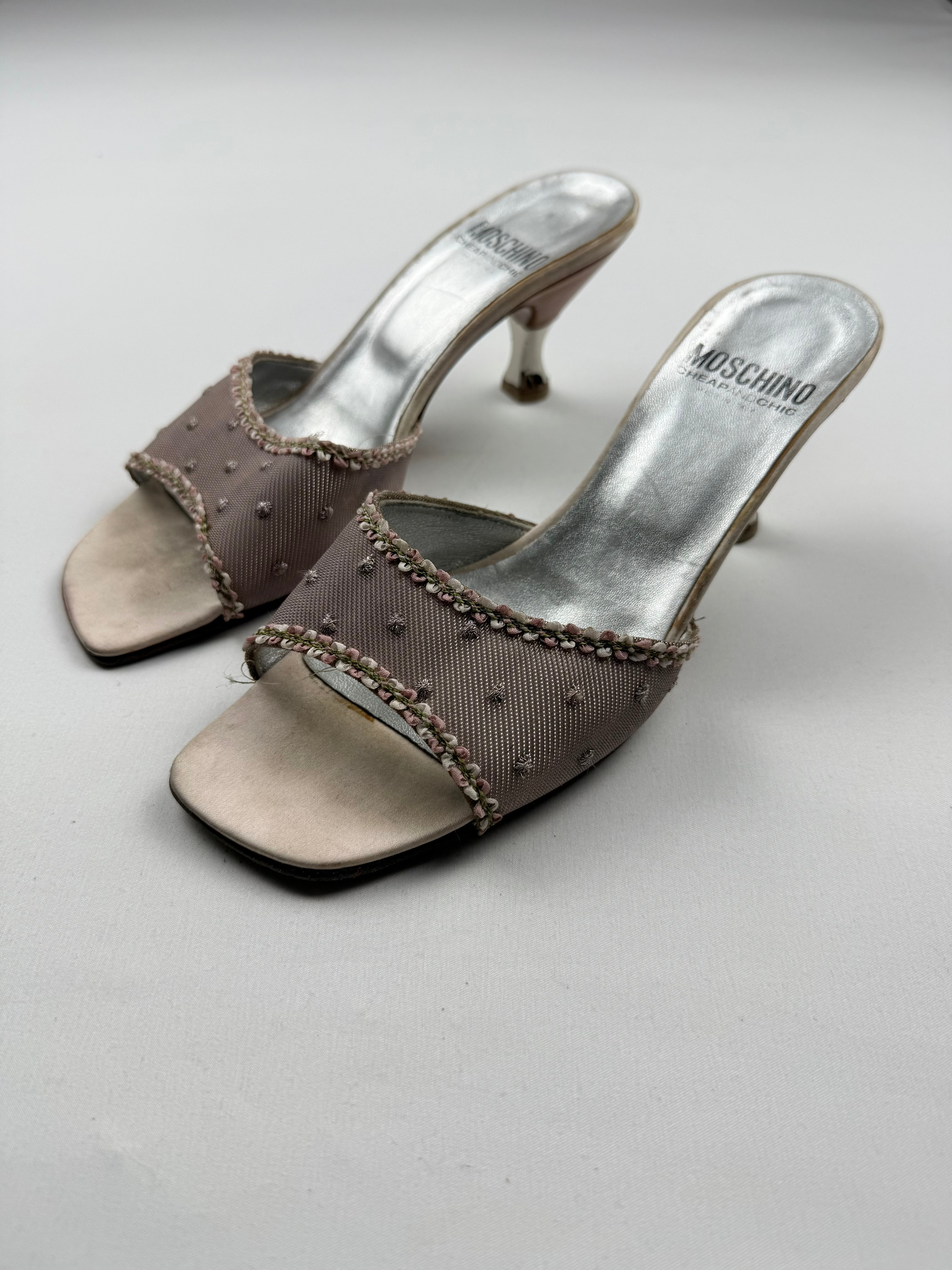 Baby pink rhinestones heels mules (37.5)