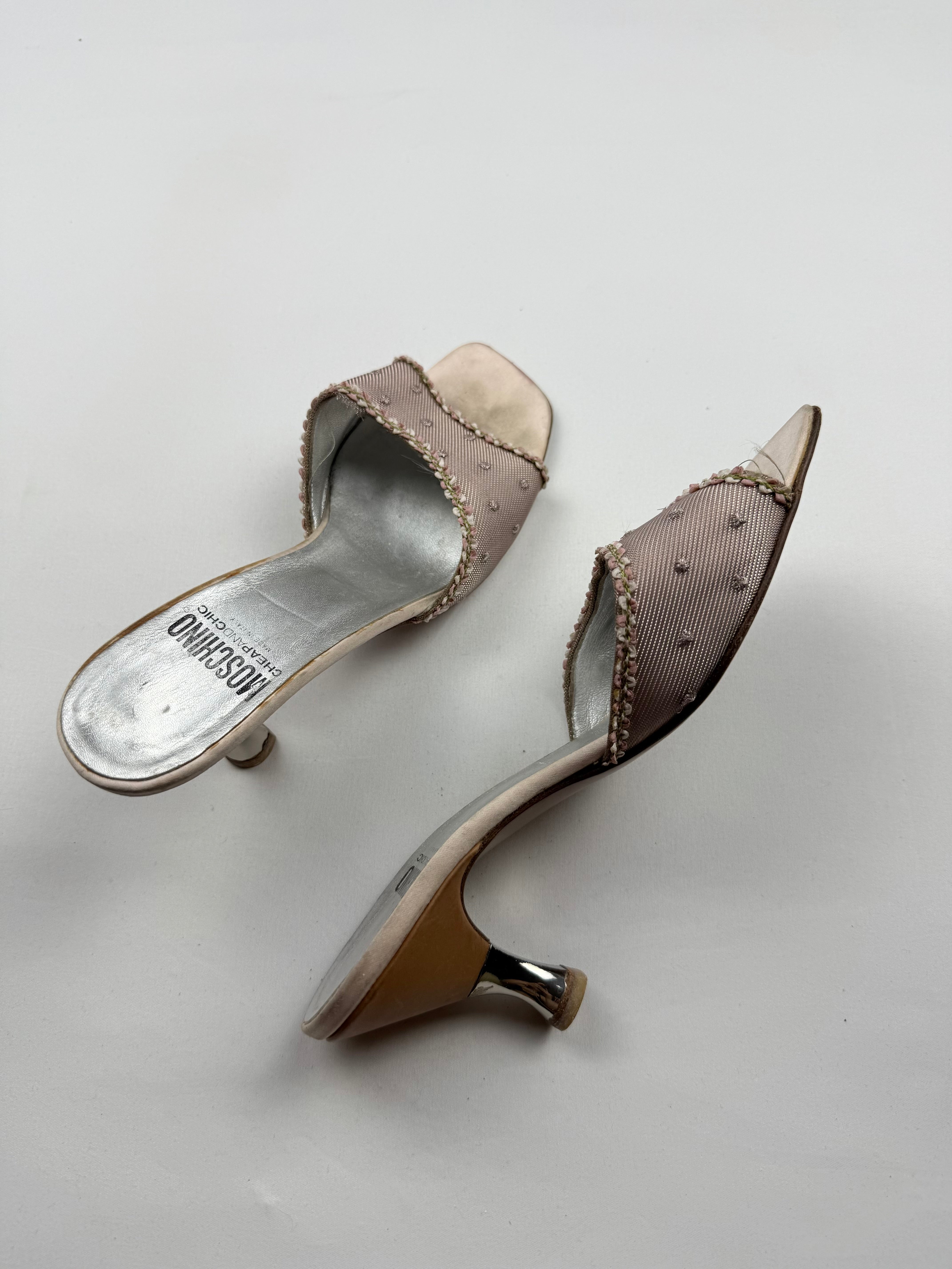 Baby pink rhinestones heels mules (37.5)
