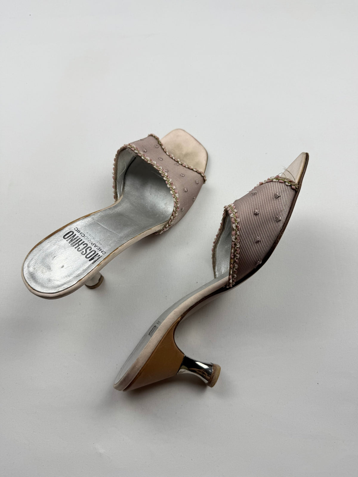 Baby pink rhinestones heels mules (37.5)