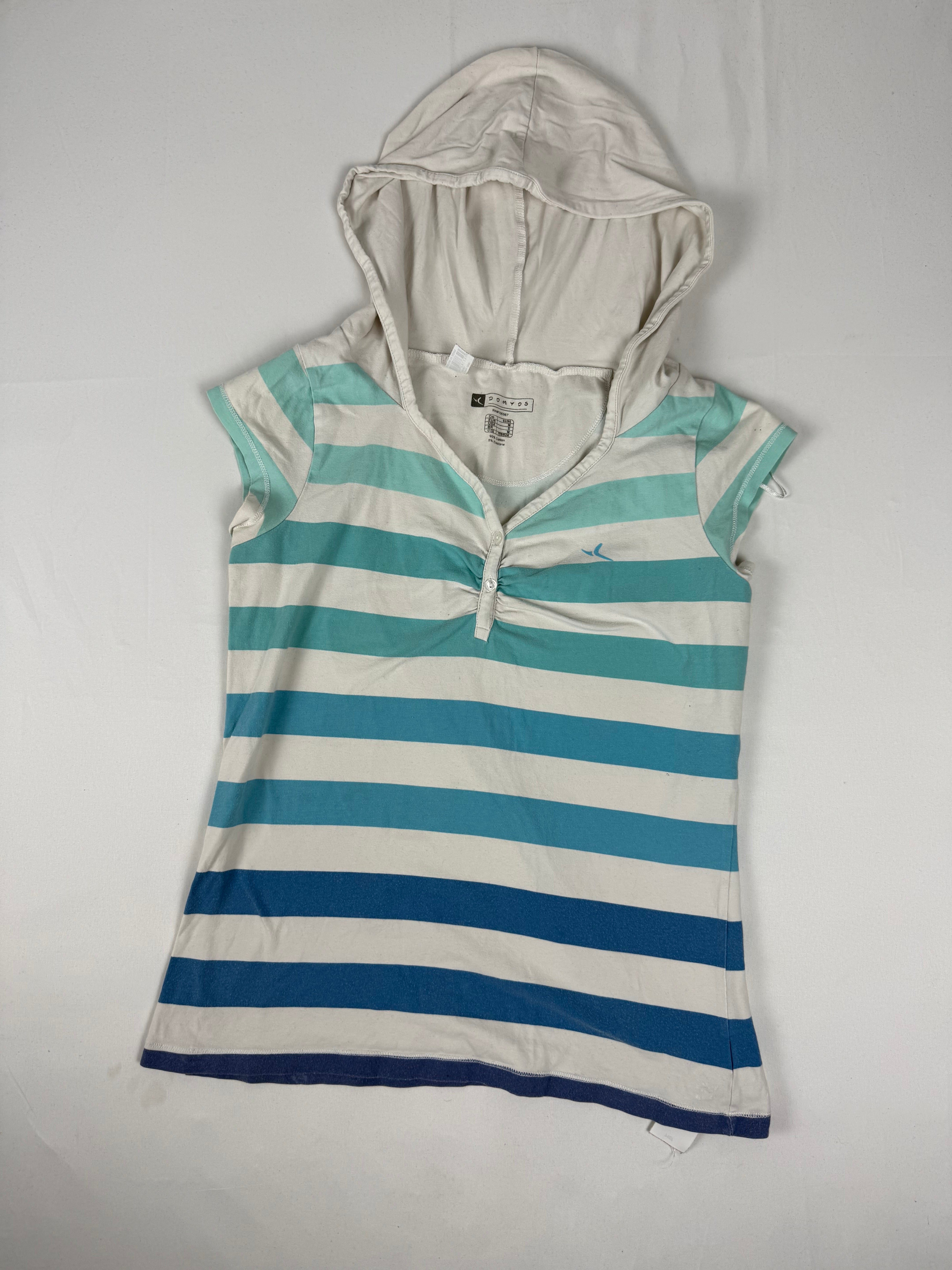 White hooded striped activewear cotton tee (M)