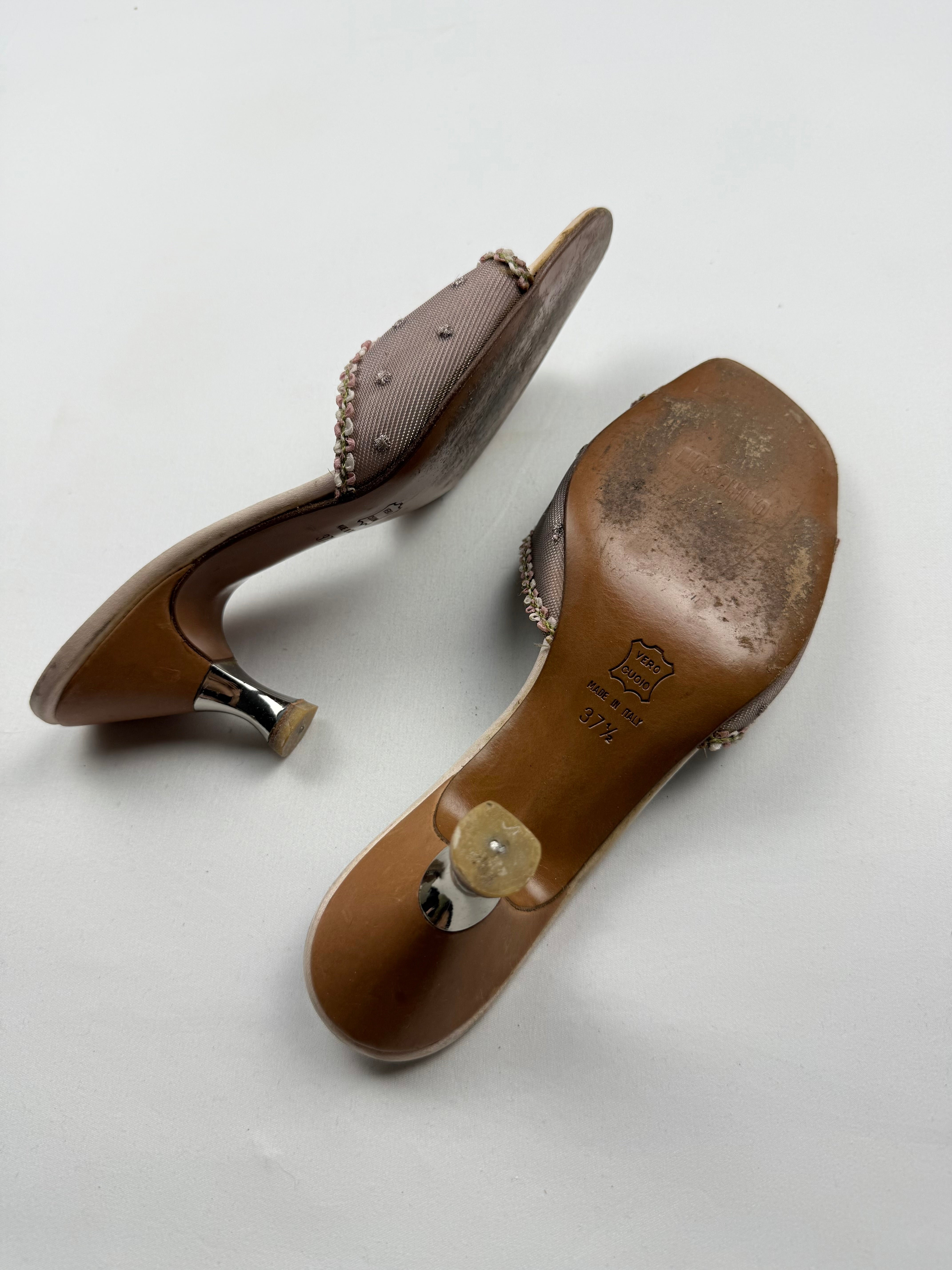 Baby pink rhinestones heels mules (37.5)