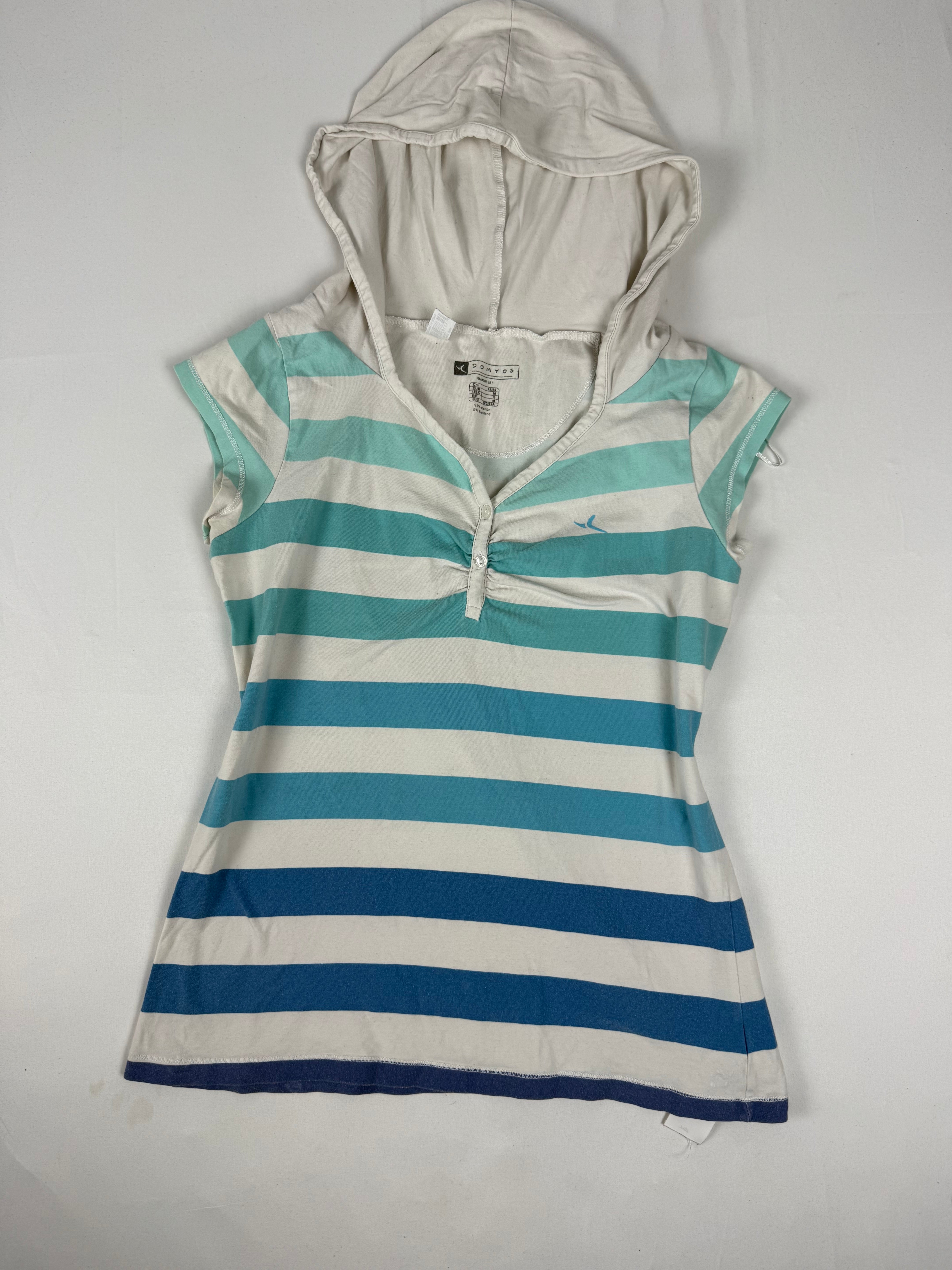 White hooded striped activewear cotton tee (M)
