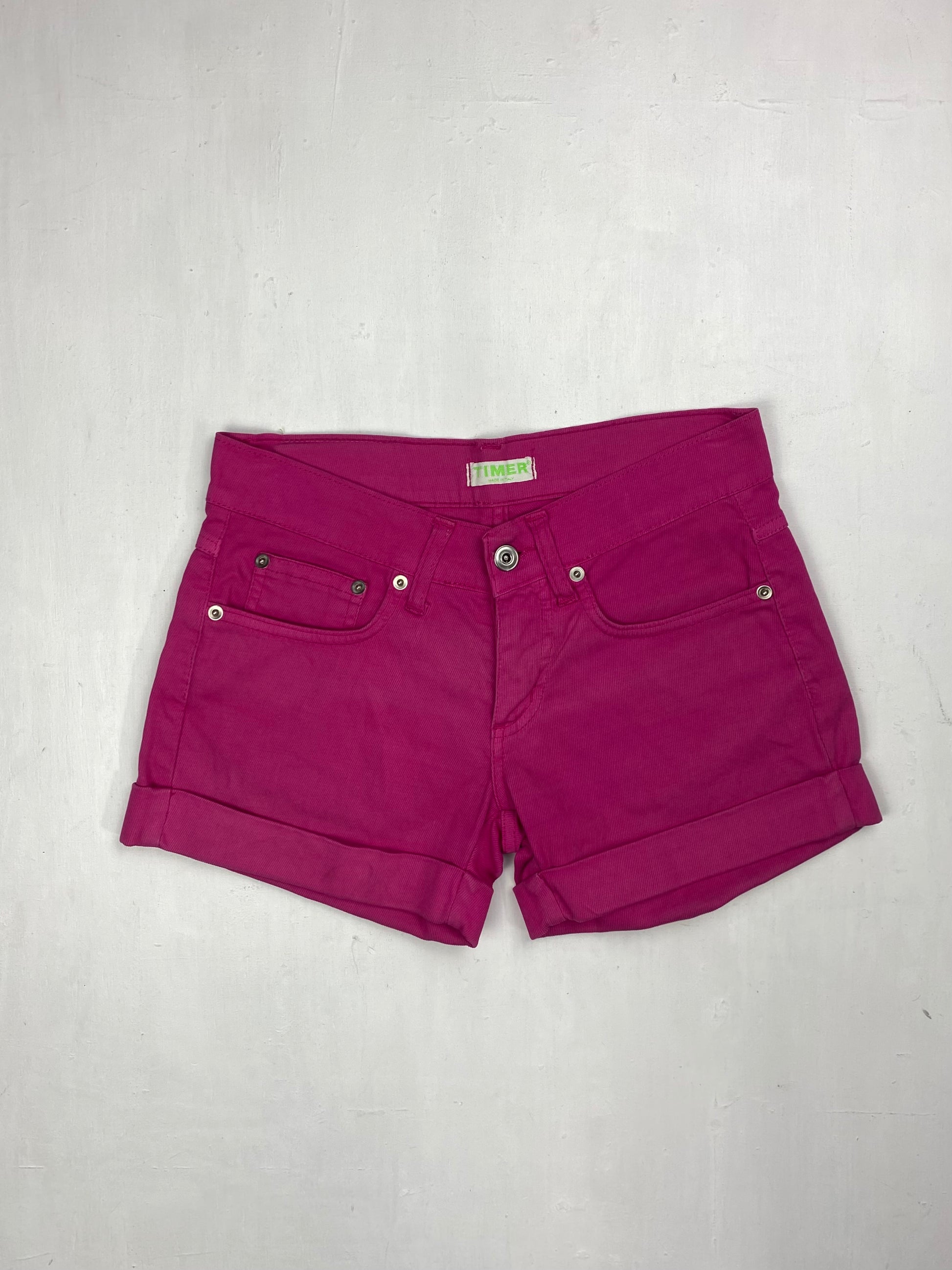 Pink low rise denim mini short (XS)