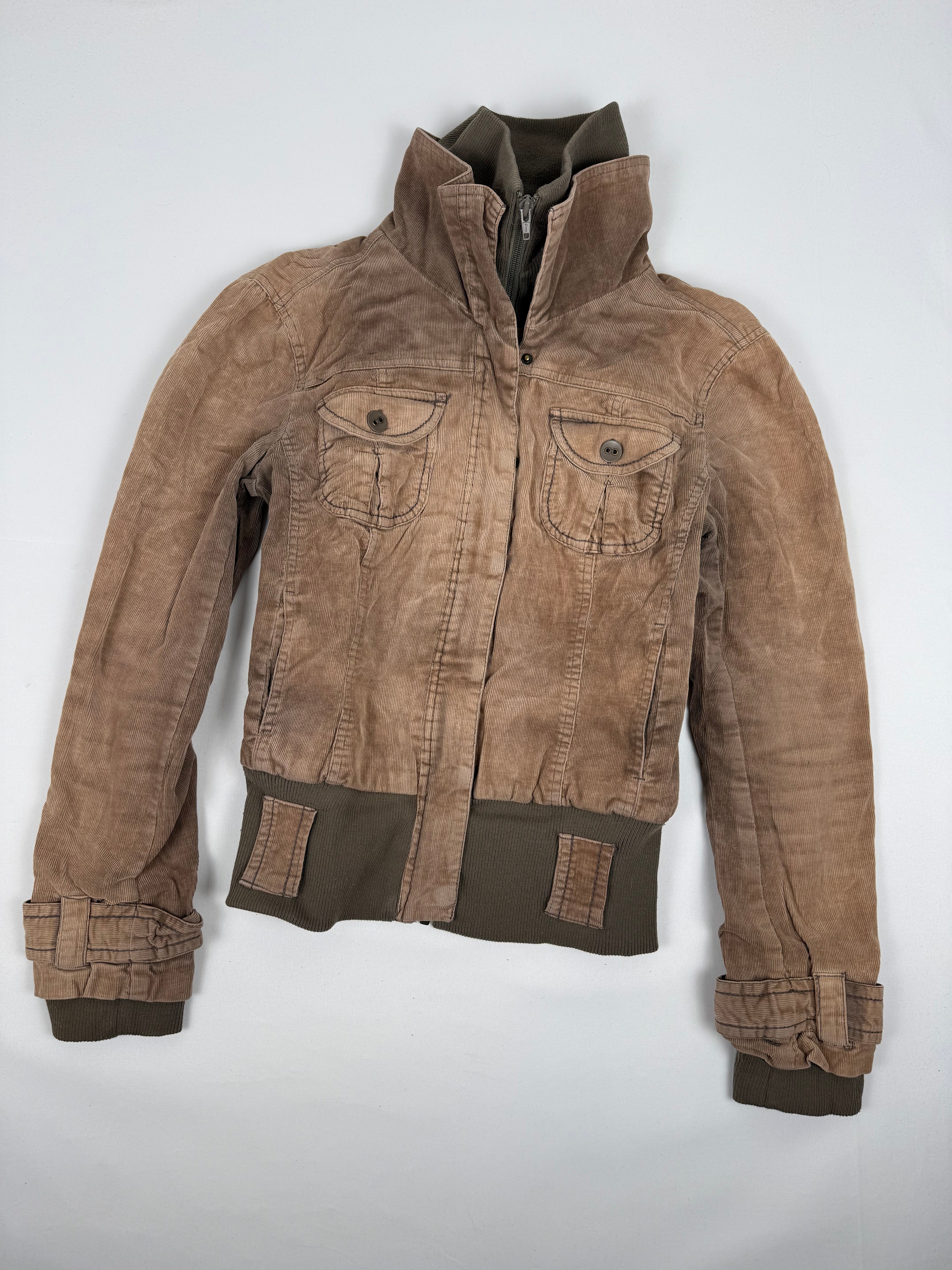 Brown ribbed denim biker jacket (L)