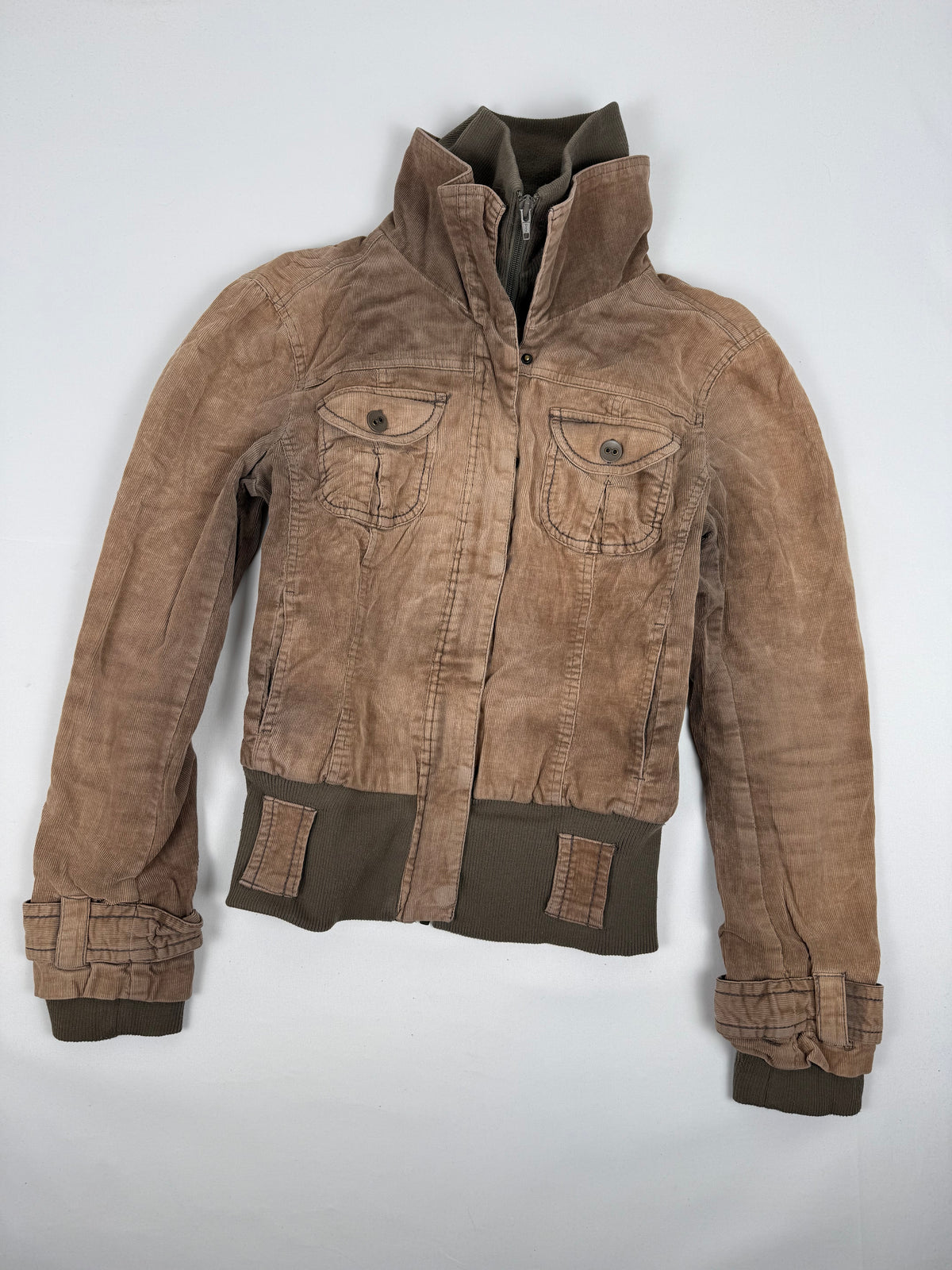 Brown ribbed denim biker jacket (L)