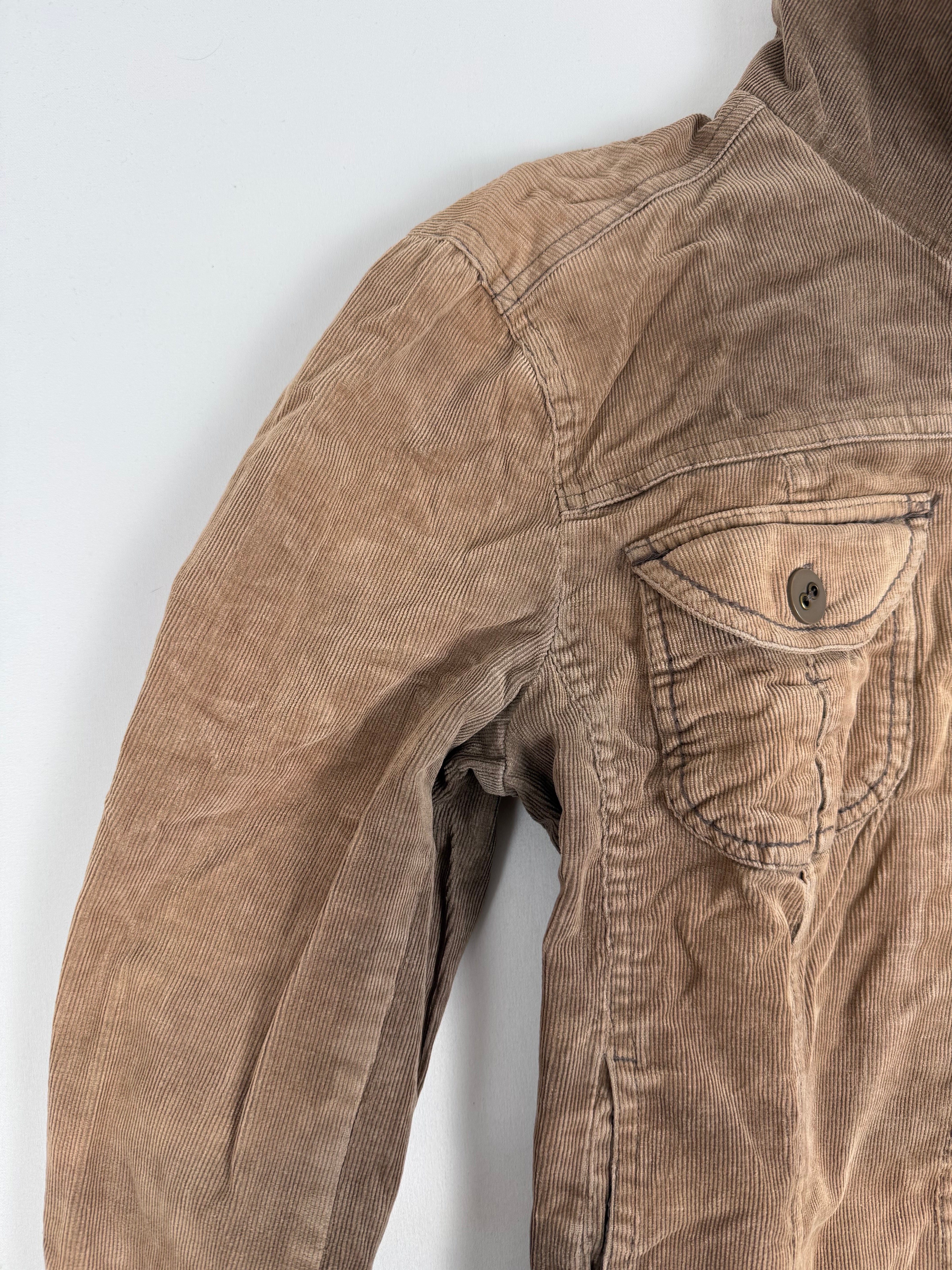 Brown ribbed denim biker jacket (L)
