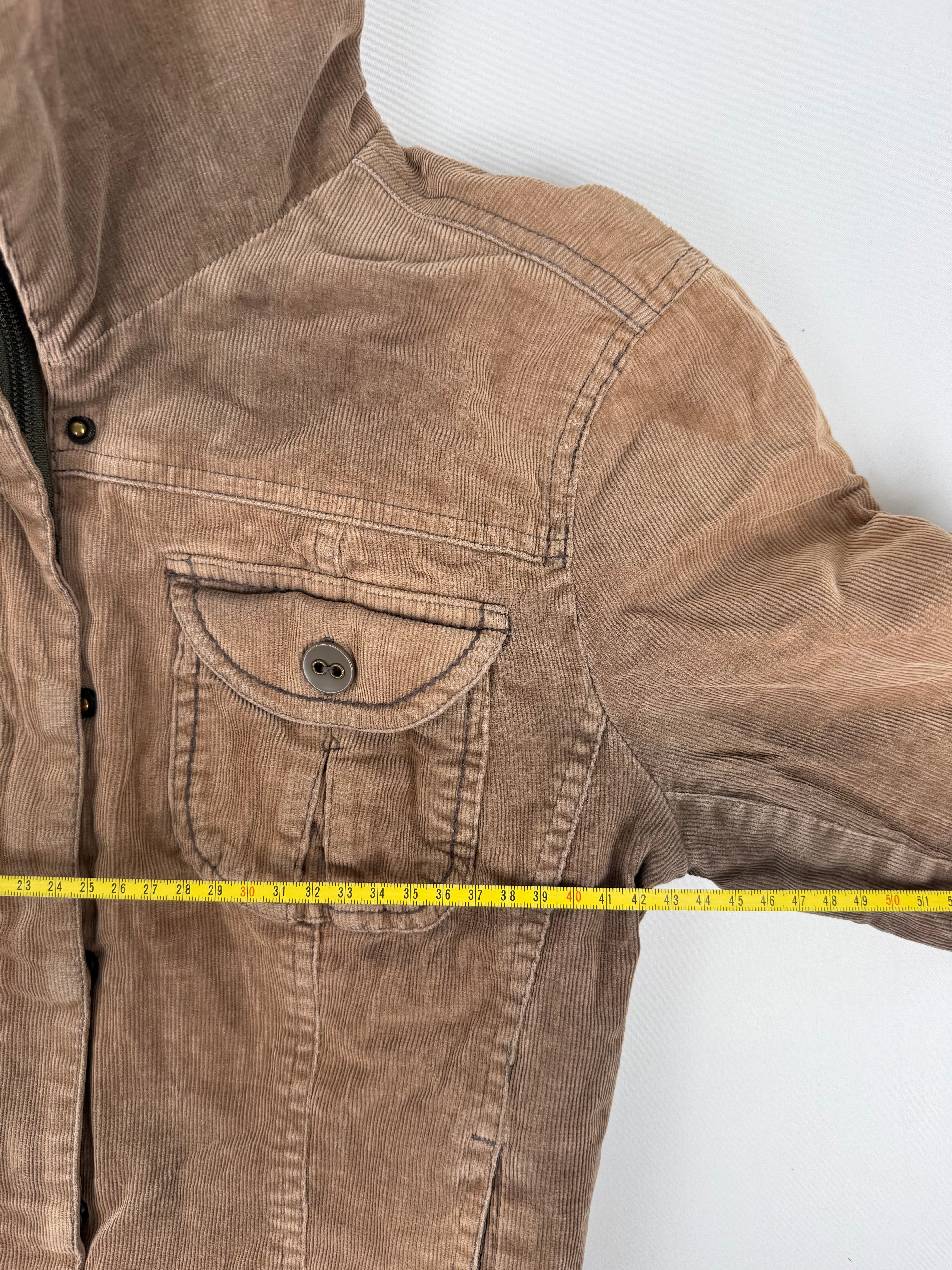 Brown ribbed denim biker jacket (L)